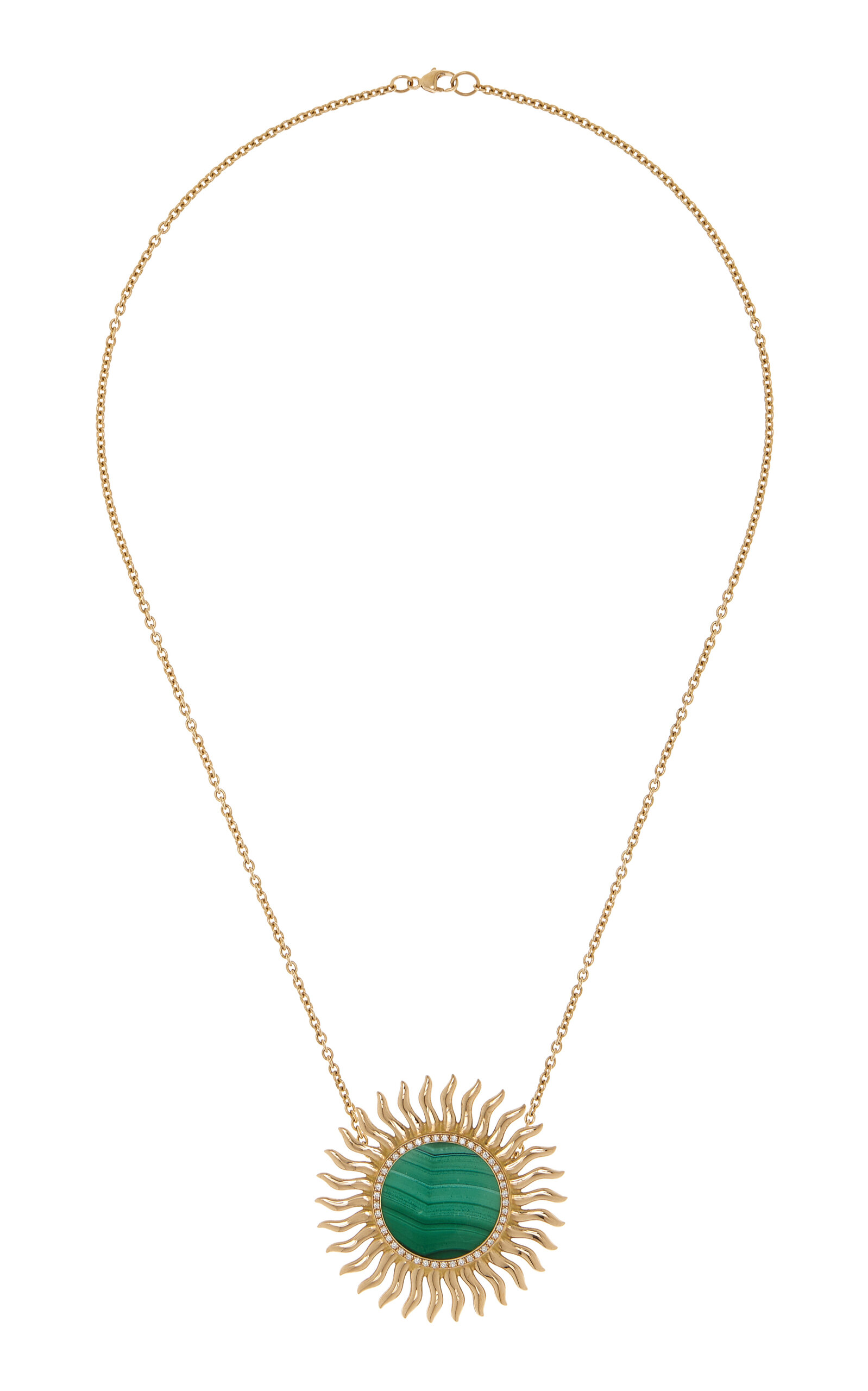 18K Yellow Gold Malachite and Diamond Solar Necklace