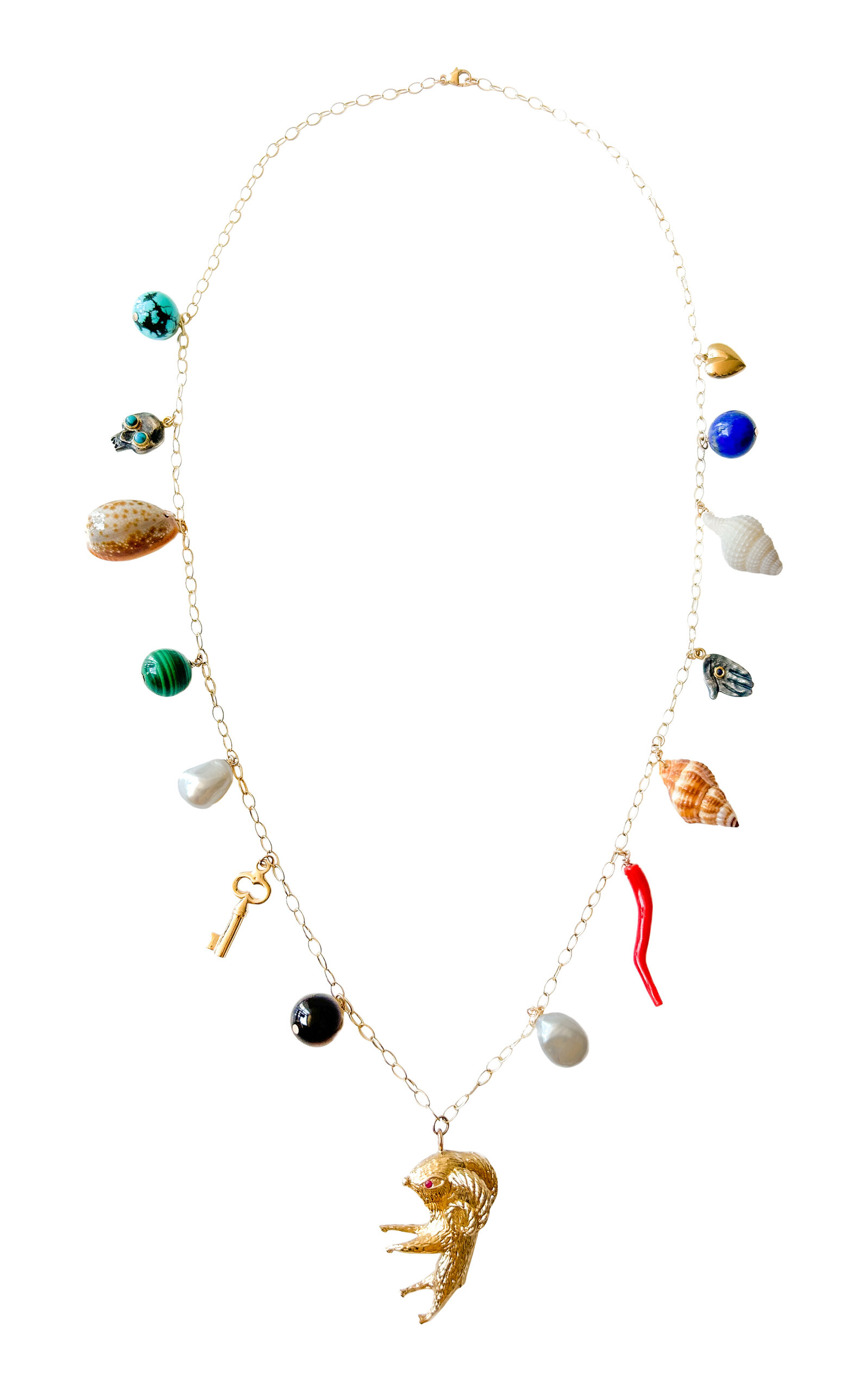 14K Yellow Gold Multi-Stone Charm Necklace