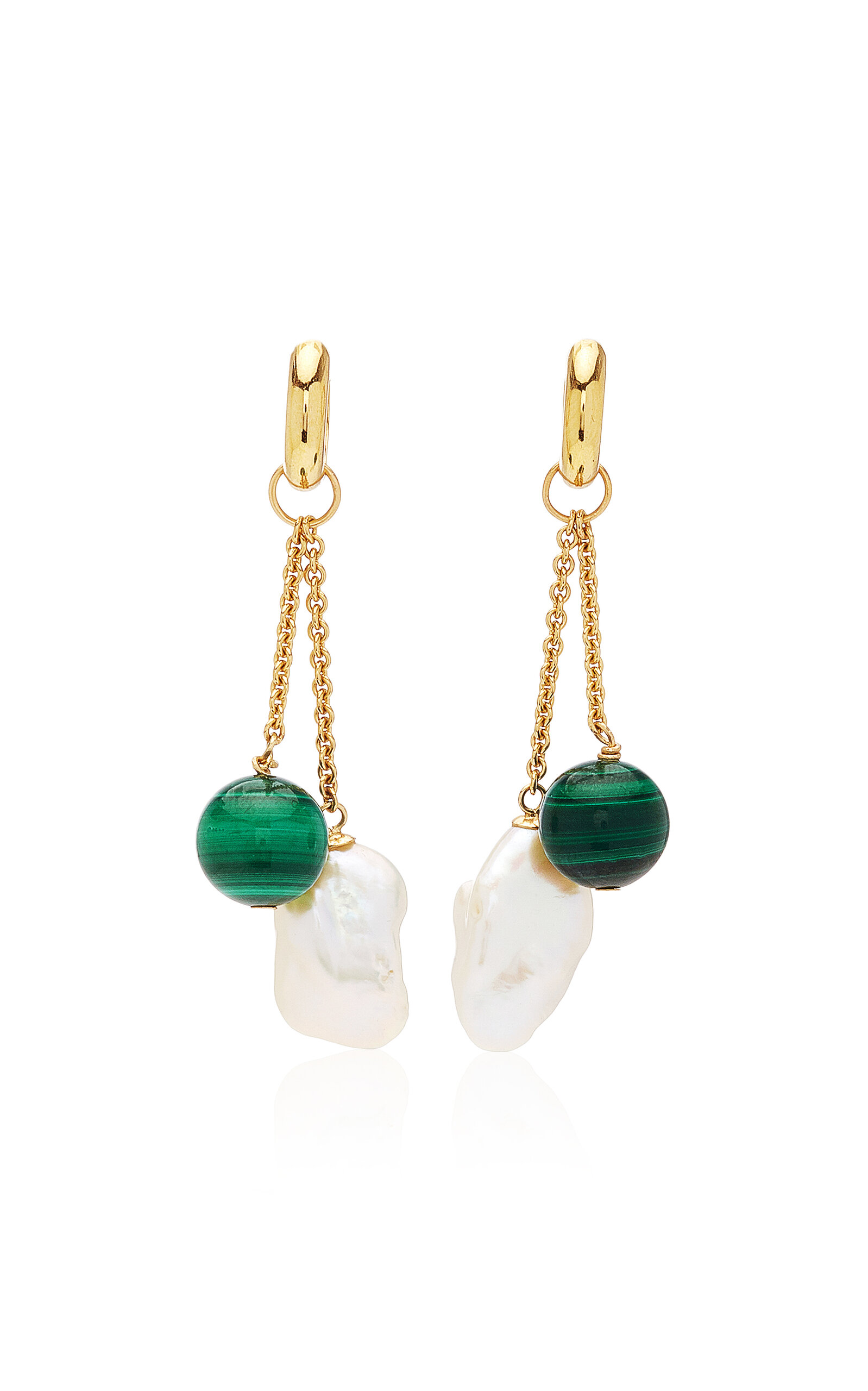 Haute Victoire 18k Gold; Malachite And Pearl Earrings In Green
