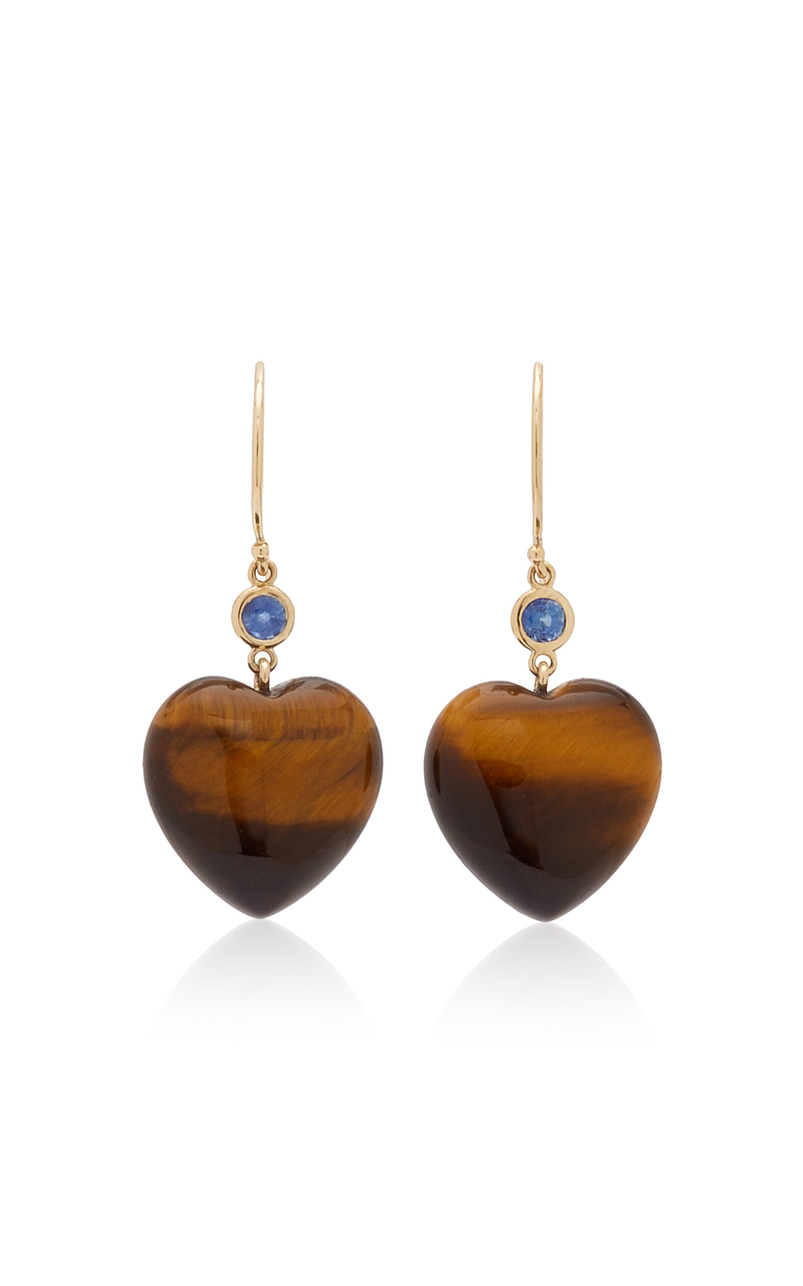 14K Yellow Gold Tiger's Eye; Sapphire Earrings