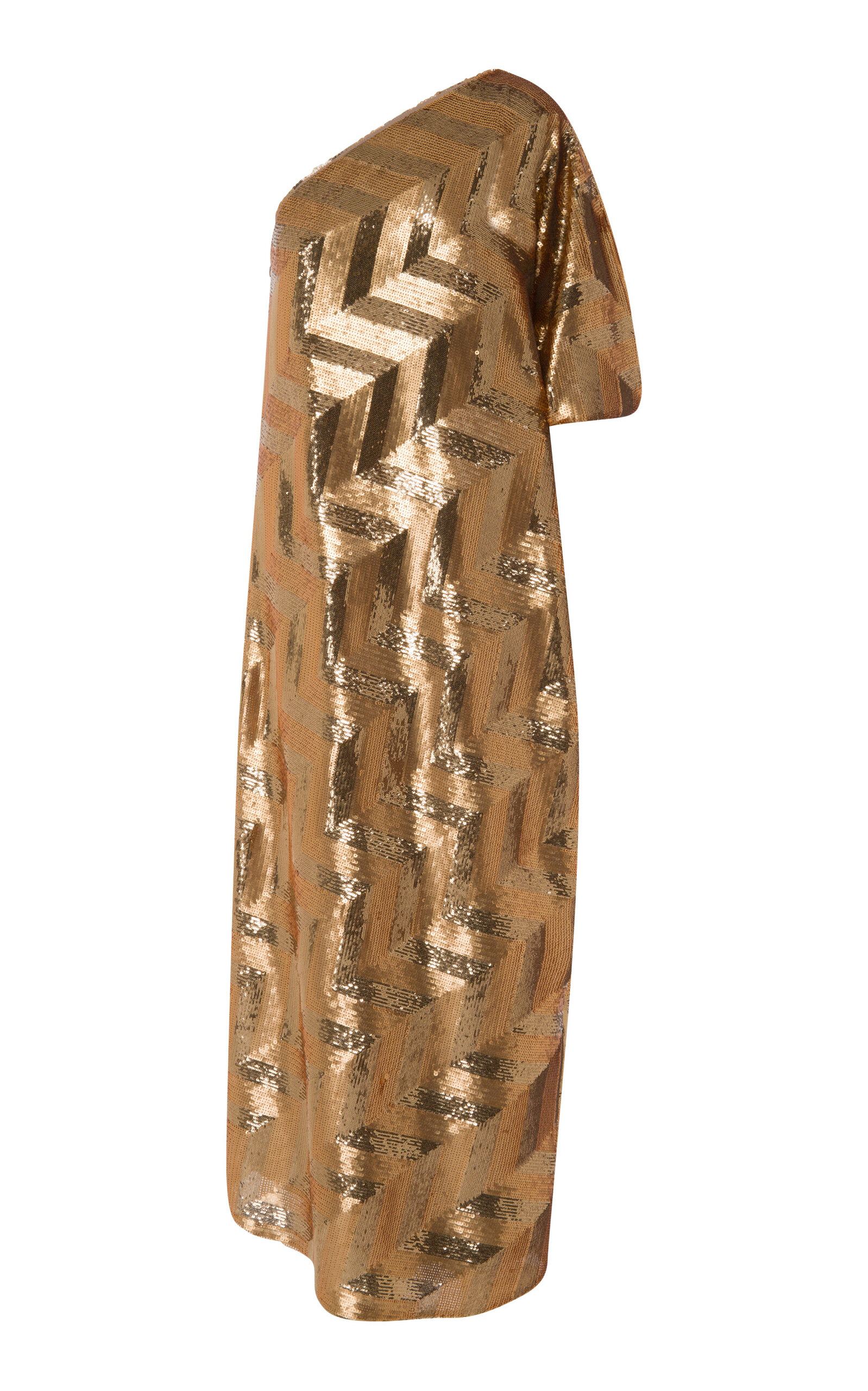 Dima Ayad Single-shoulder Metallic Chevron Dress In Gold