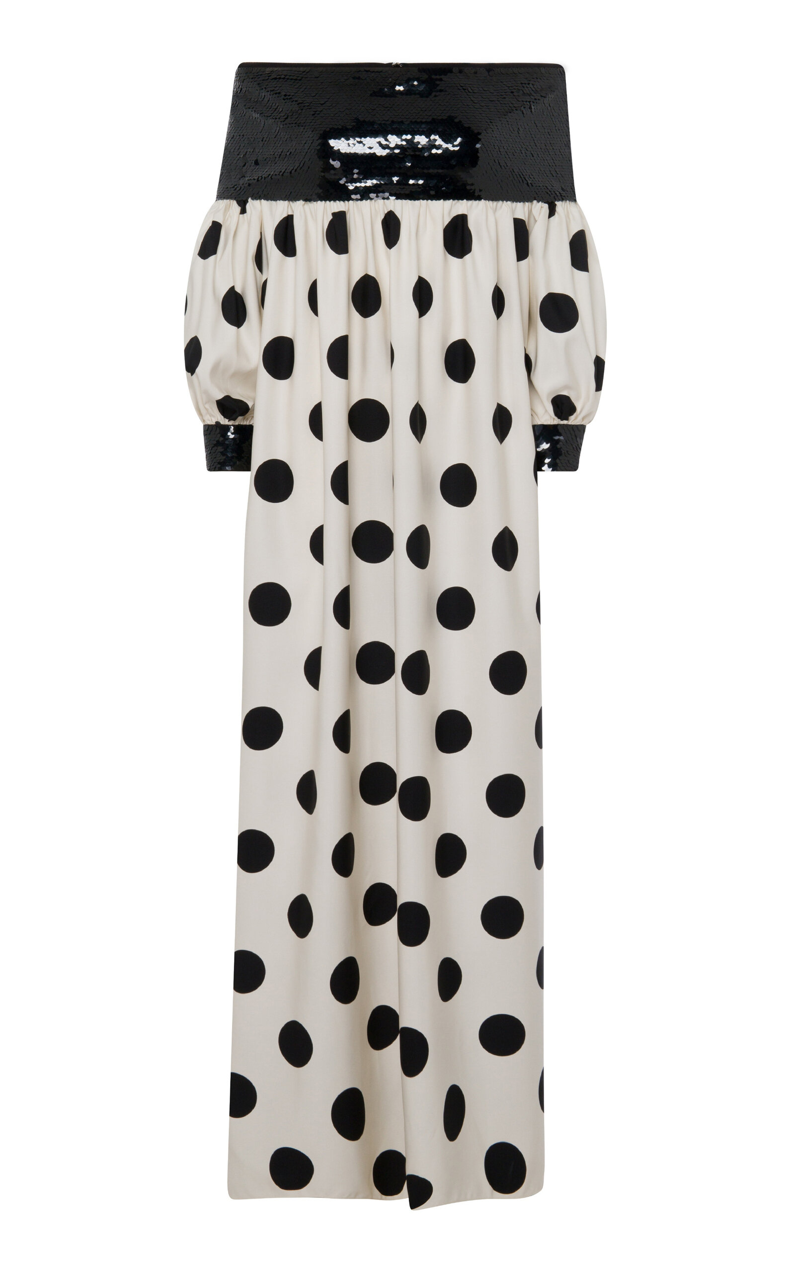 Dima Ayad Off-the-shoulder Sequined Polka Dot Dress In Black,white