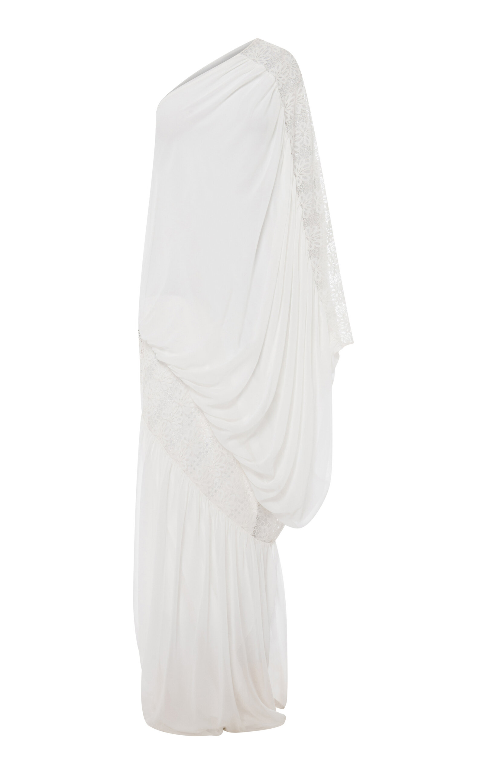 Dima Ayad Lace And Georgette Cotton Ruched Gown - White - XS/S