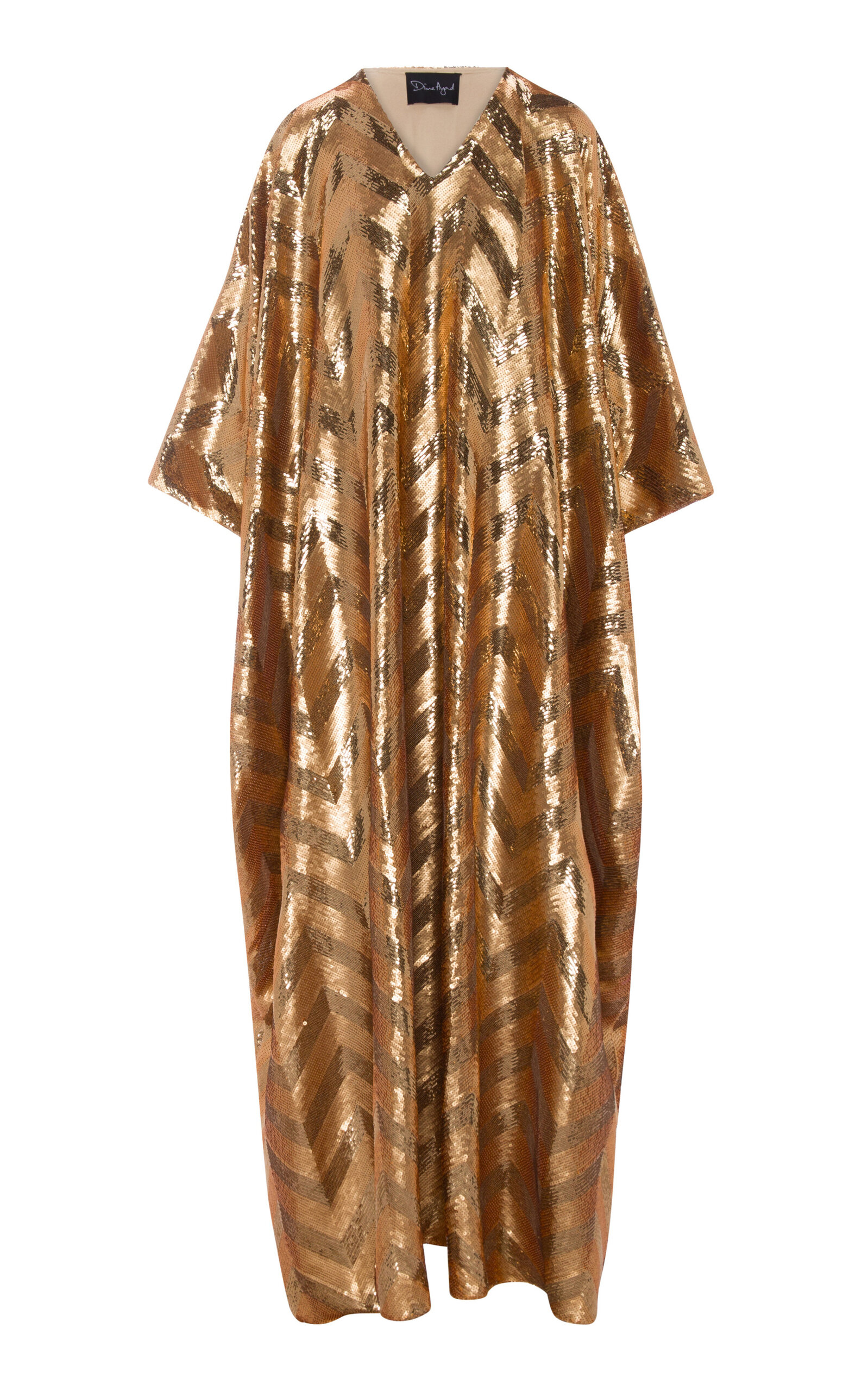 Dima Ayad Metallic Chevron Kaftan In Gold