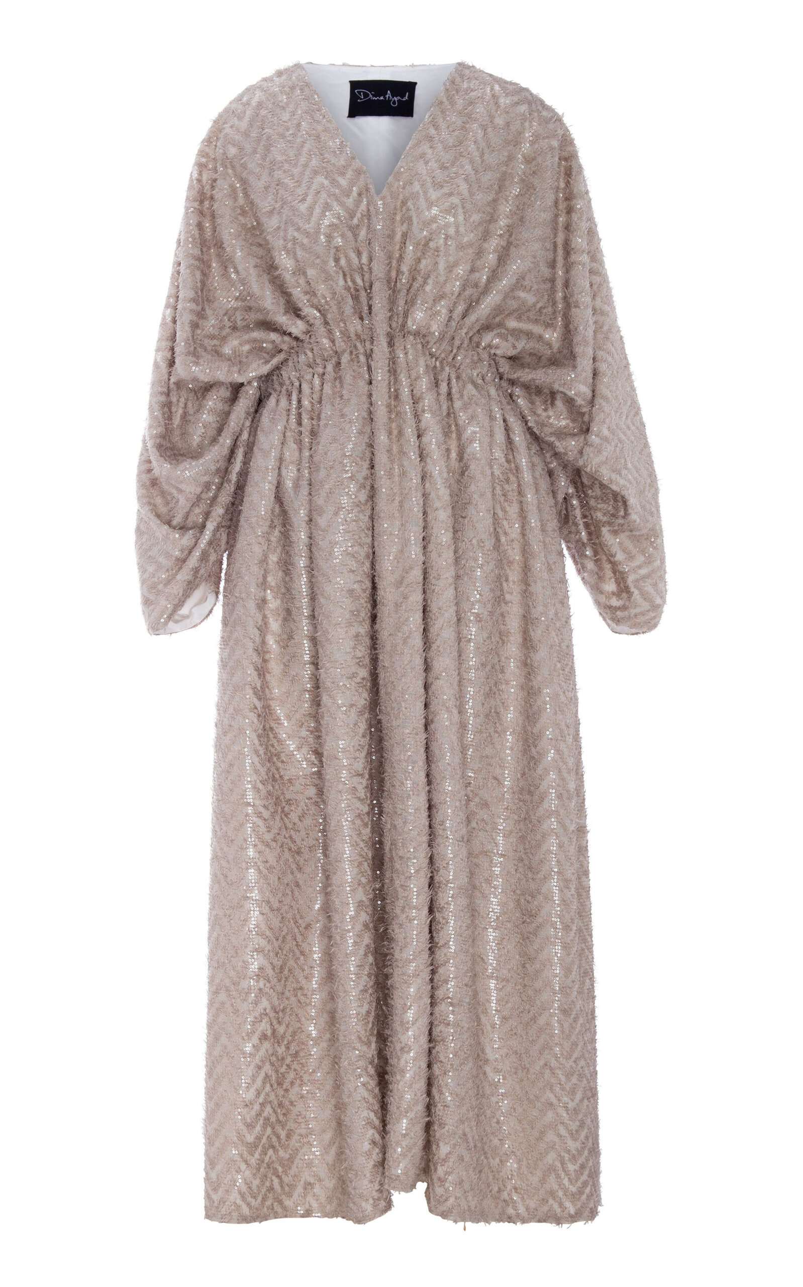 Dima Ayad Gathered Chevron Kaftan In Nude