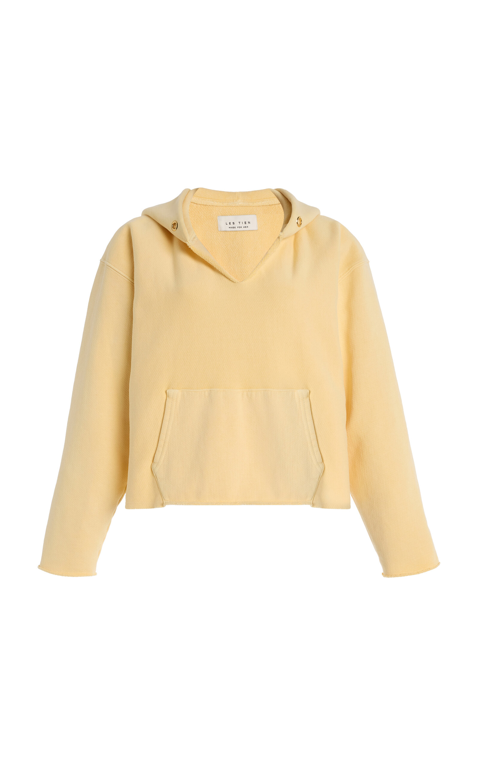 LES TIEN RACHEL RAW-EDGE COTTON CROPPED HOODIE