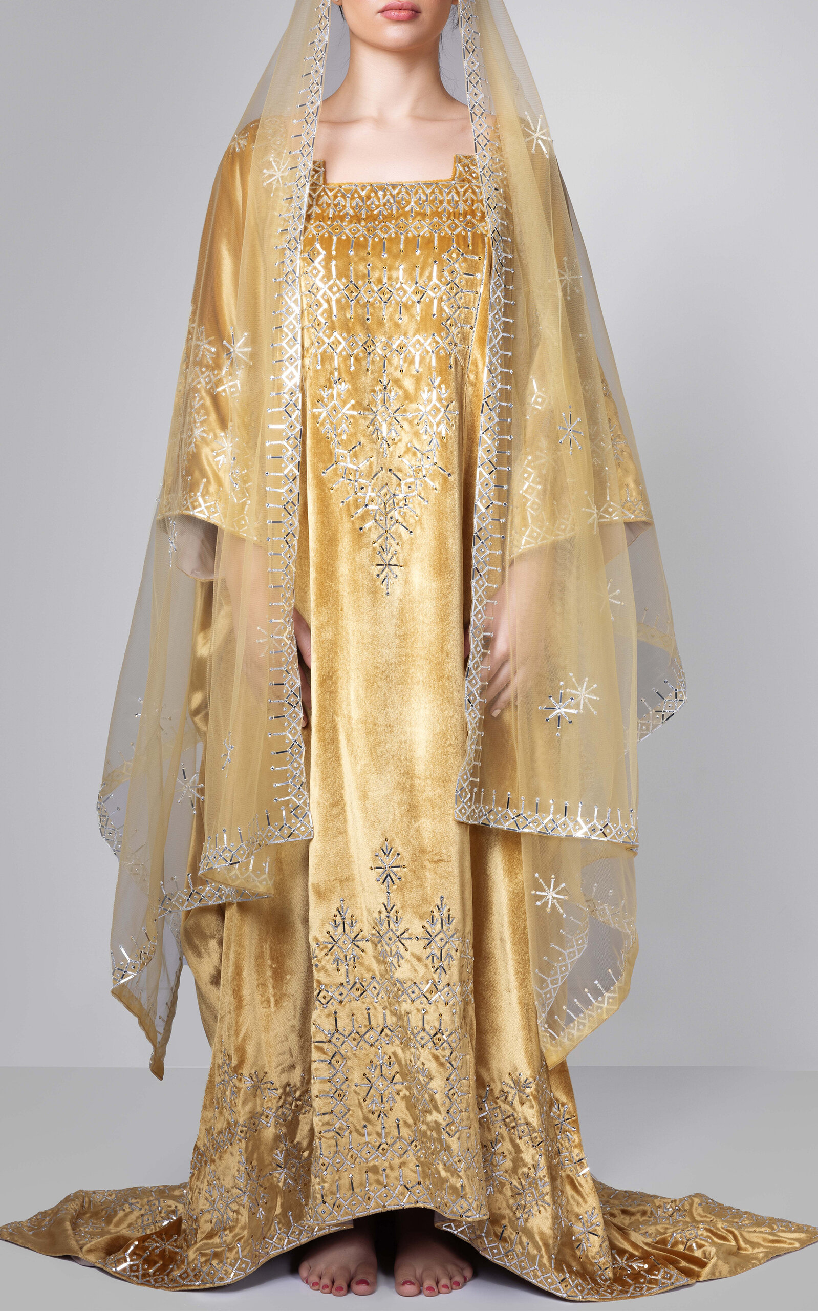 Bthaina Metallic Embroidered Velvet Caftan