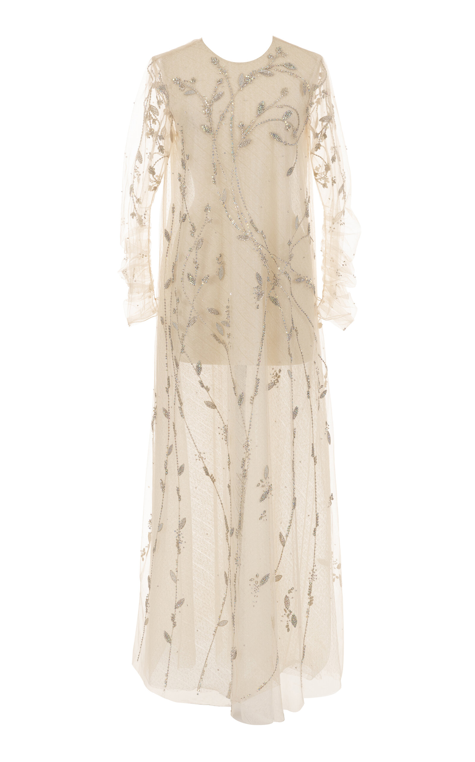 Mauzan Ruched Cotton Blend Caftan - Ivory