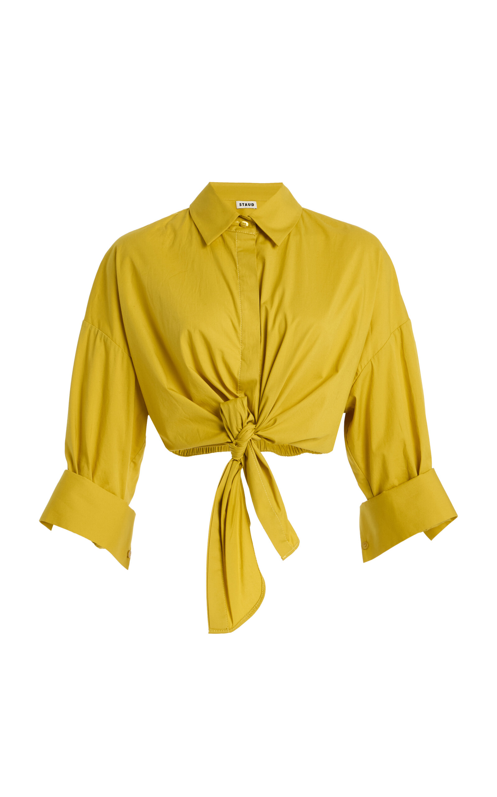 Staud Lisa Cropped Cotton Tie-front Shirt
