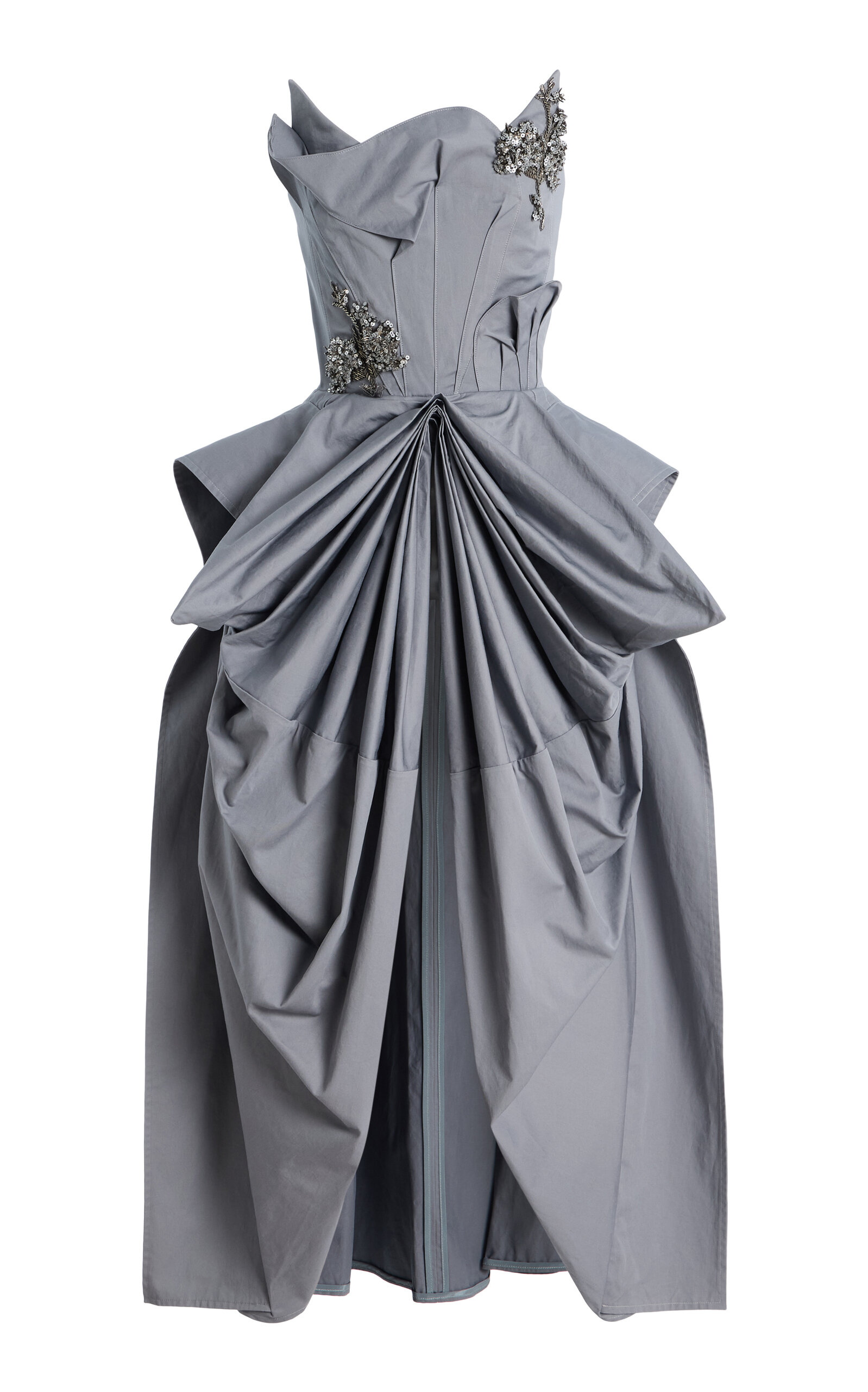 Maticevski Harbour Beaded Cotton Mini Dress In Grey