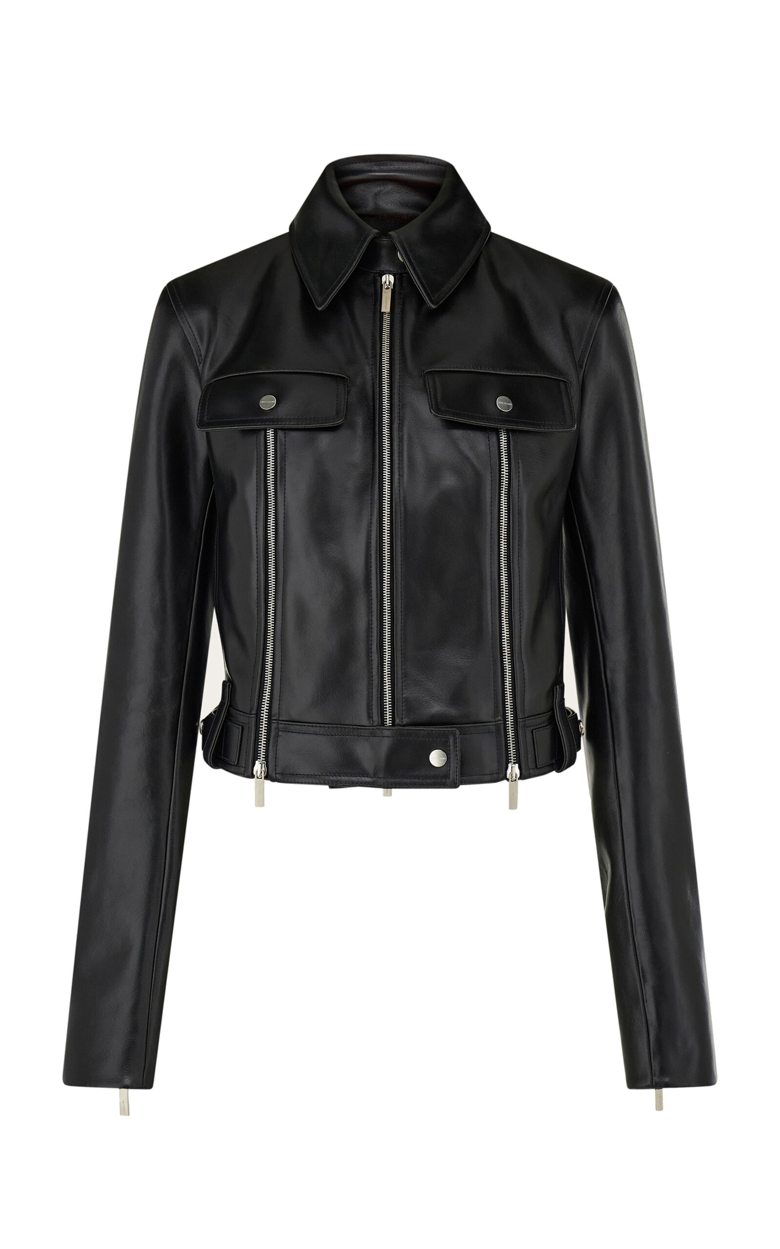 Ferragamo Biker Jacket With Vertical Zip Detail In Black