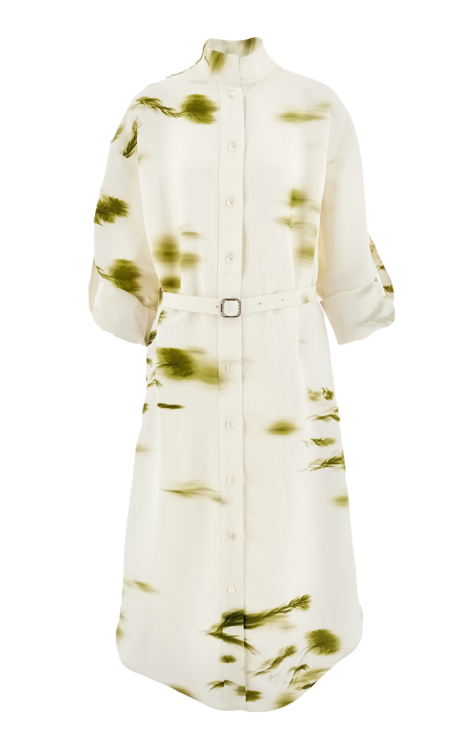 Ferragamo Blossom Print Long Sleeve Cady Shirtdress In White