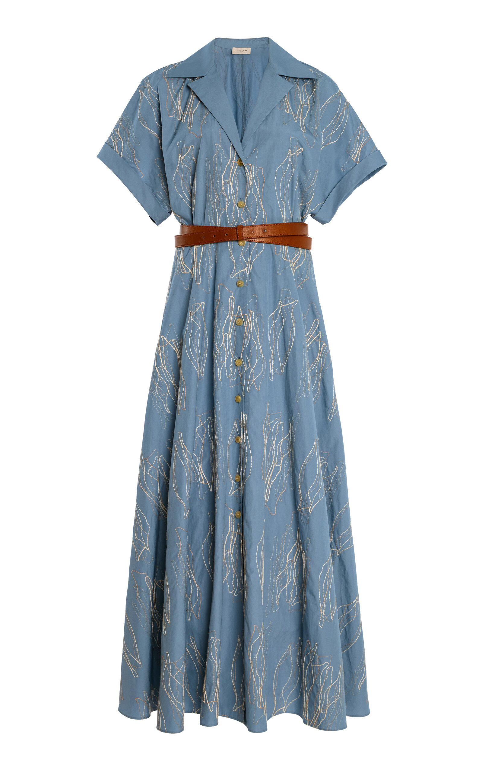Embroidered Organic Cotton Poplin Belted Shirtdress