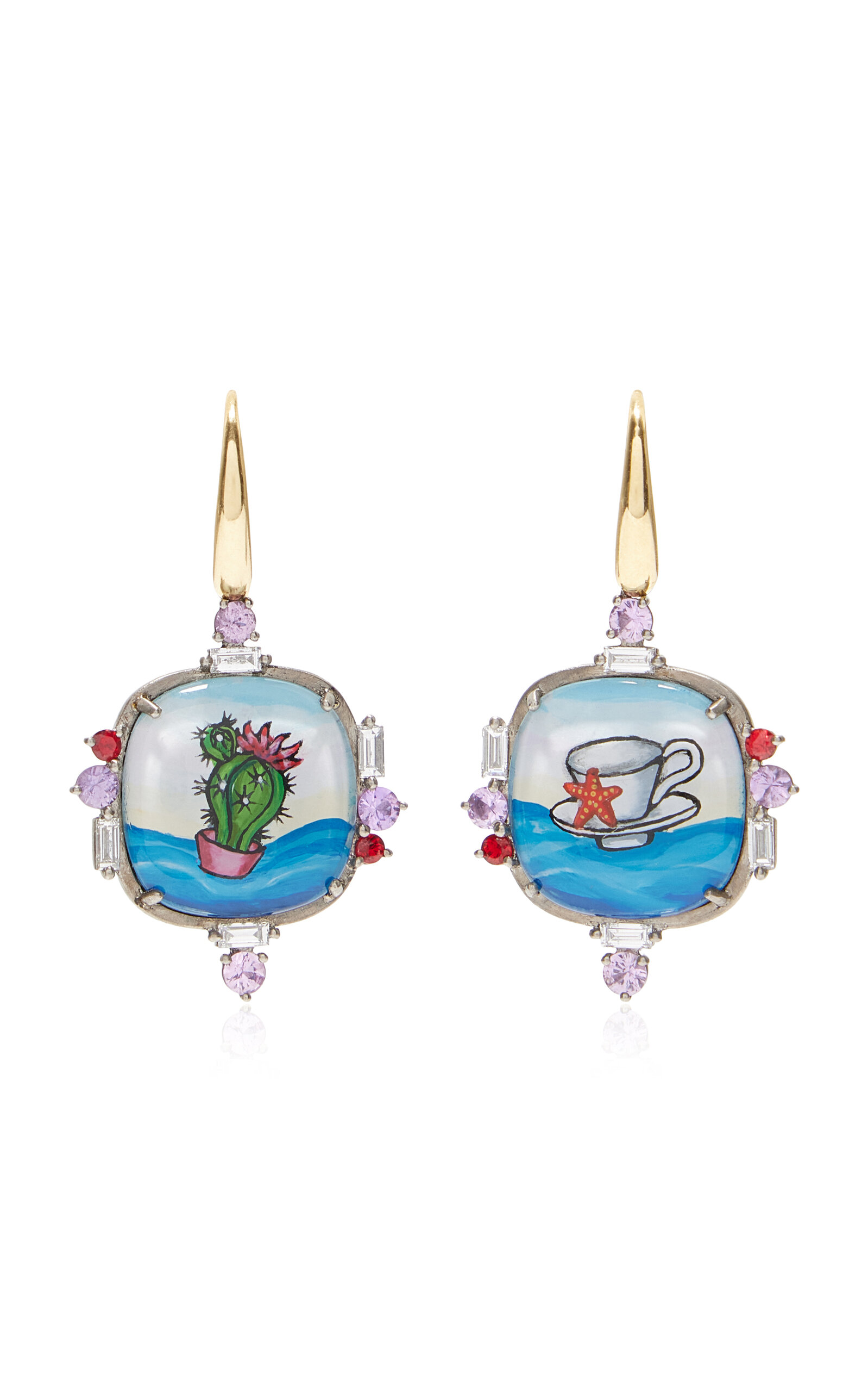 Francesca Villa Close Encounters 18k Yellow Gold Cup And Cactus Earrings In Blue