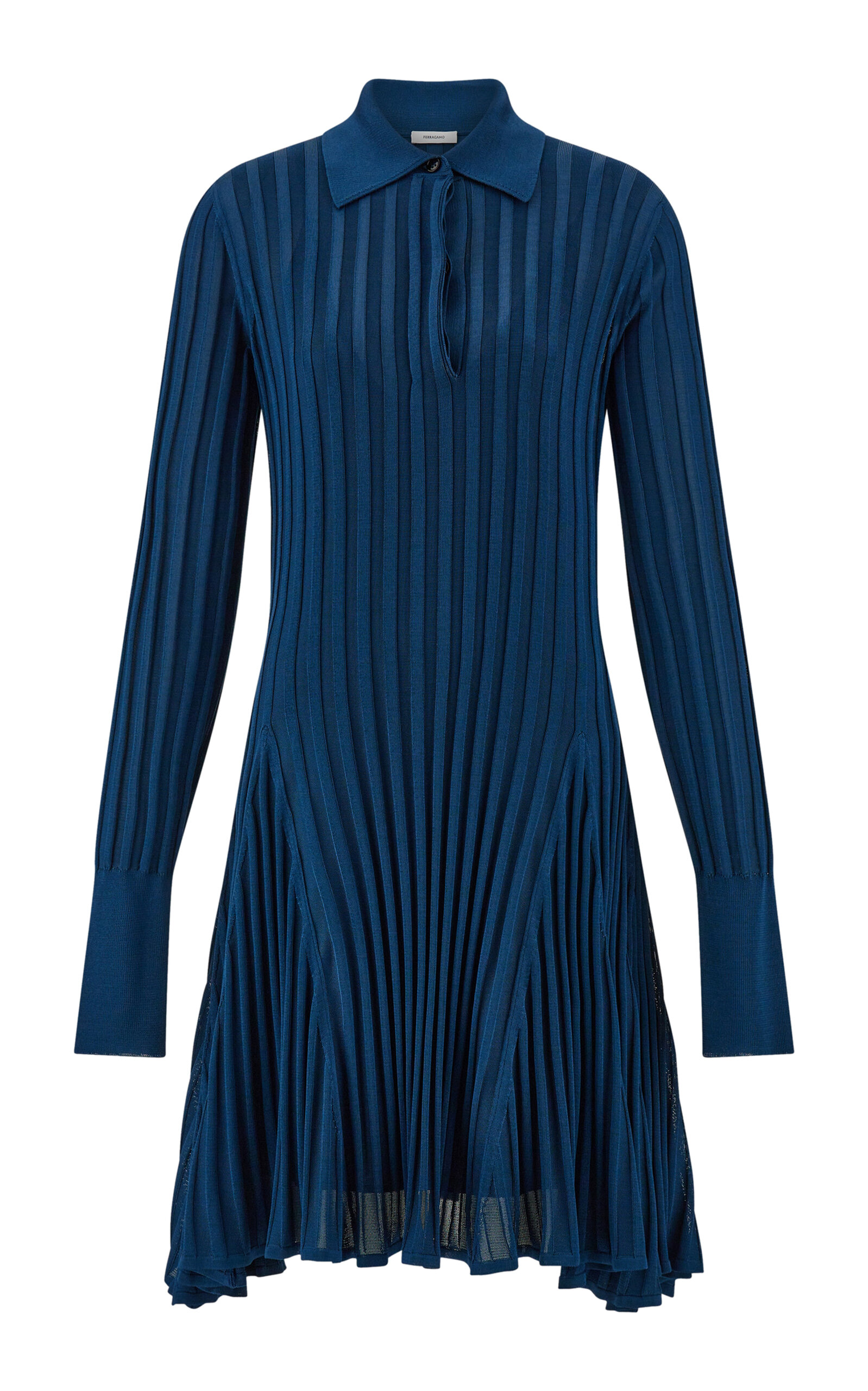 Ferragamo Ribbed-Knit Dress - Blue