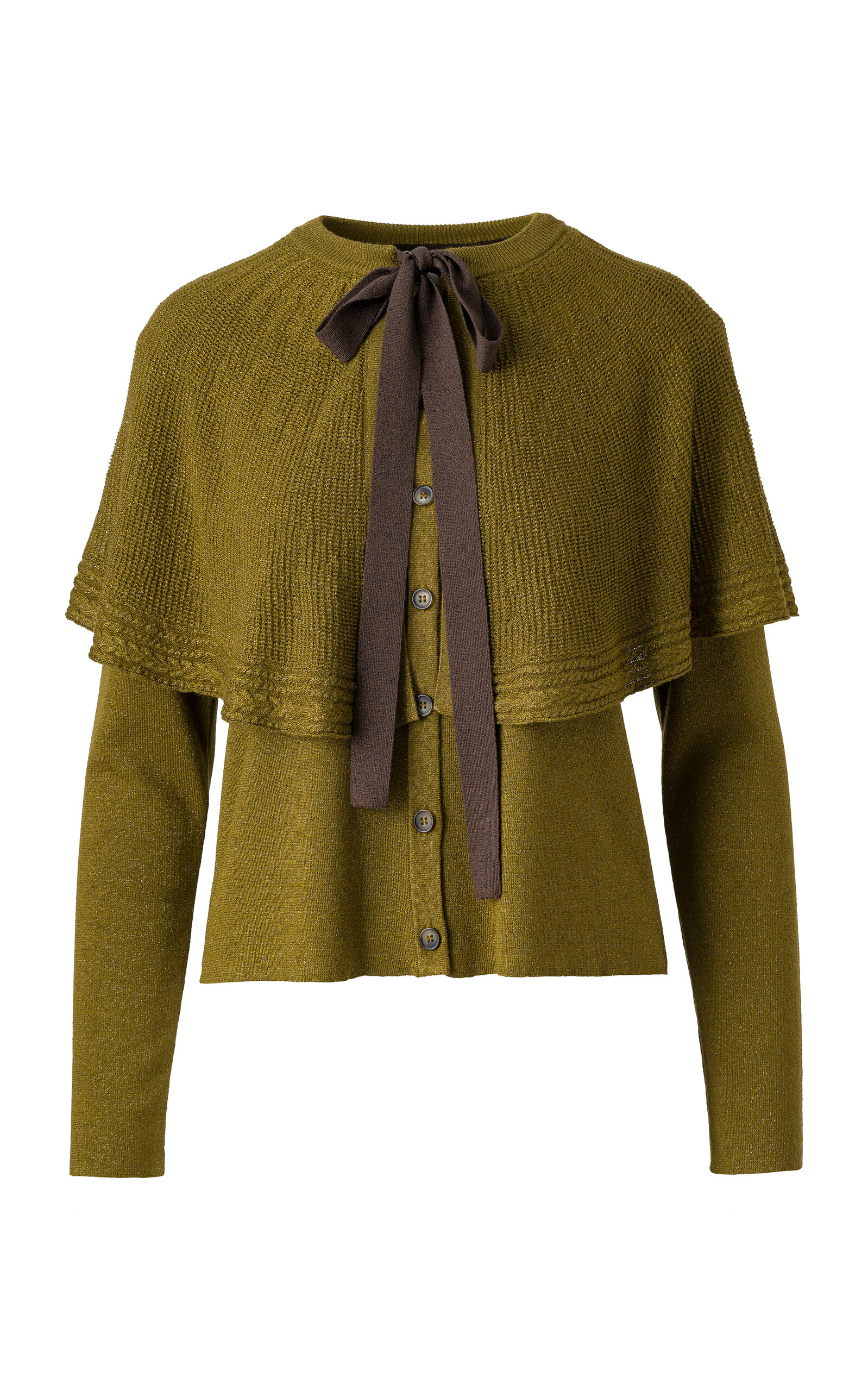 SIEDRÉS Herian Cape-Detailed Knit Cardigan - Khaki