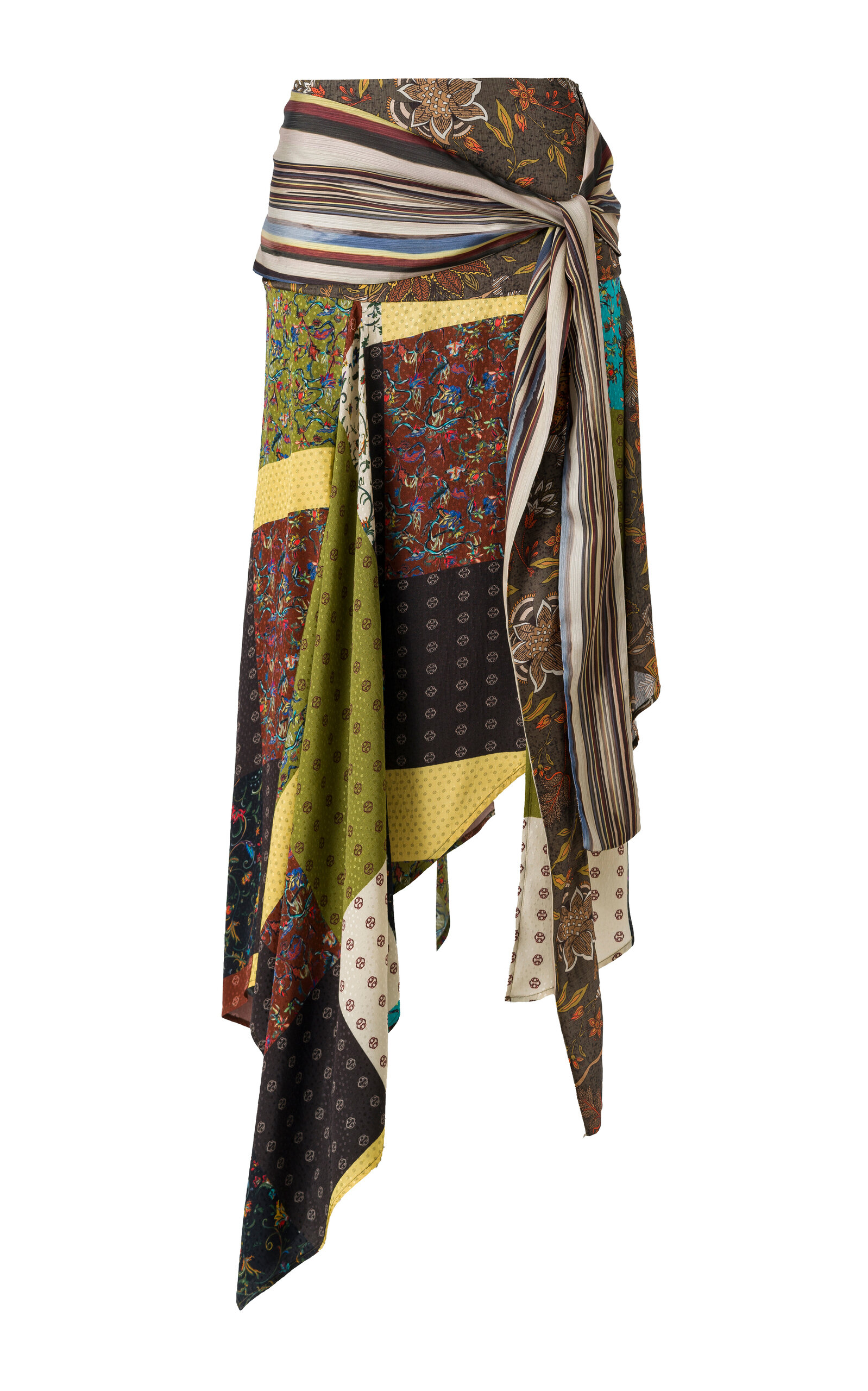 Siedres Lumier Patchwork Crepe Midi Skirt In Multi