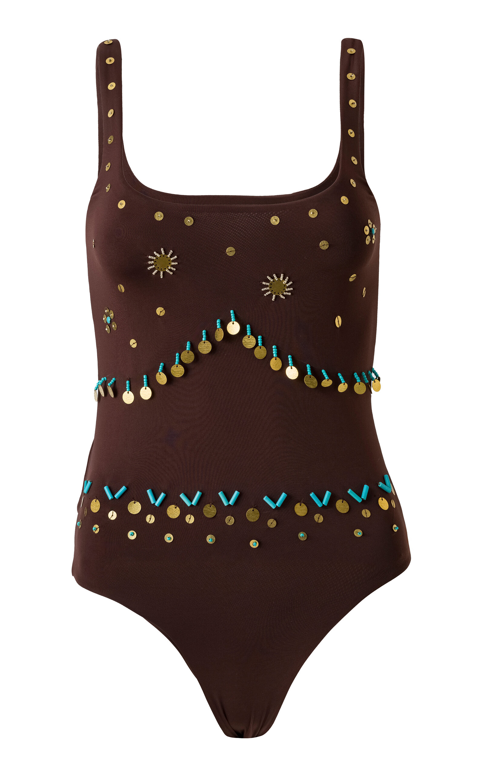 Siedres Dasne Embellished Knit Bodysuit In Brown