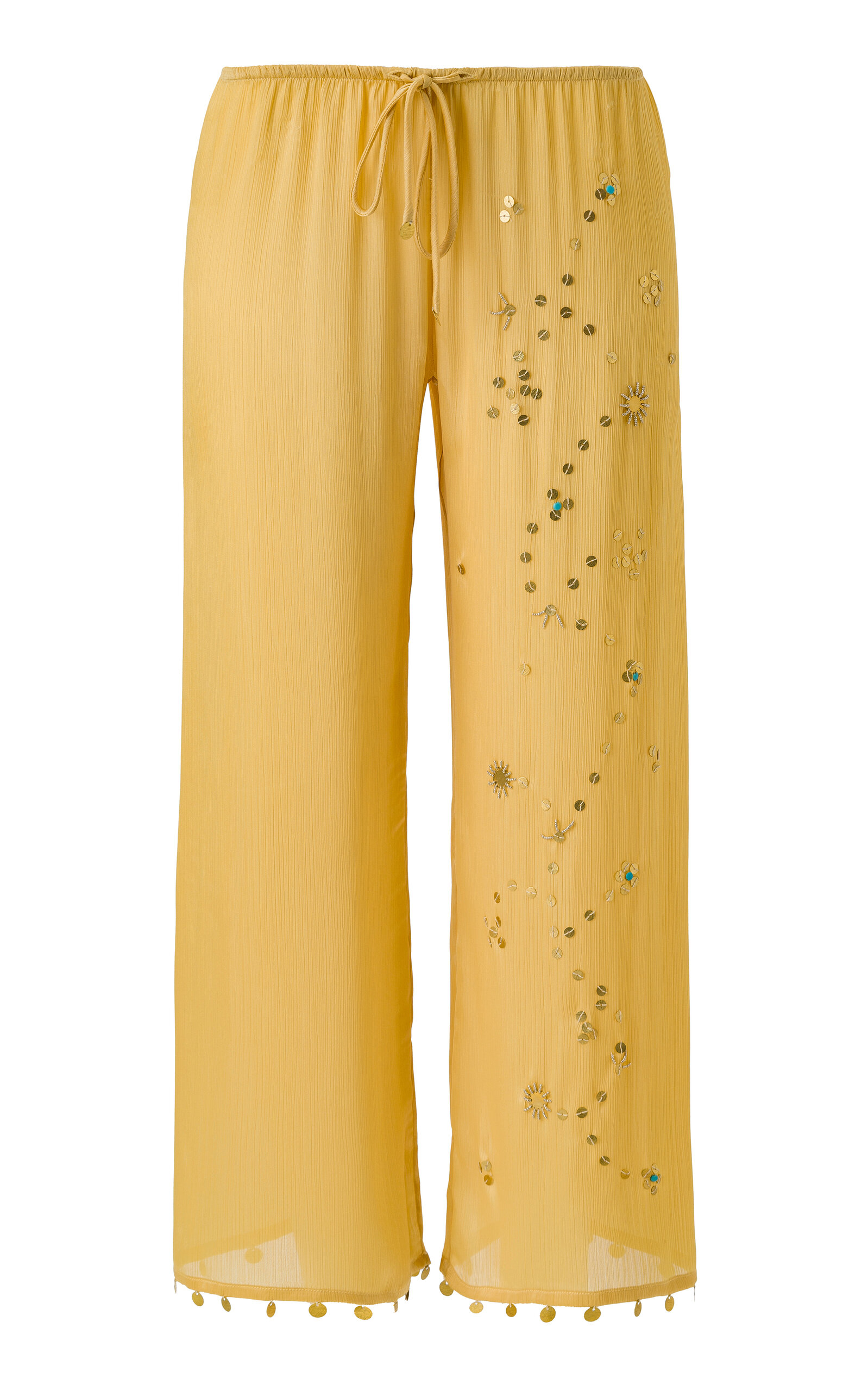 Siedres Aurilie Embellished Chiffon Wide-leg Pants In Yellow
