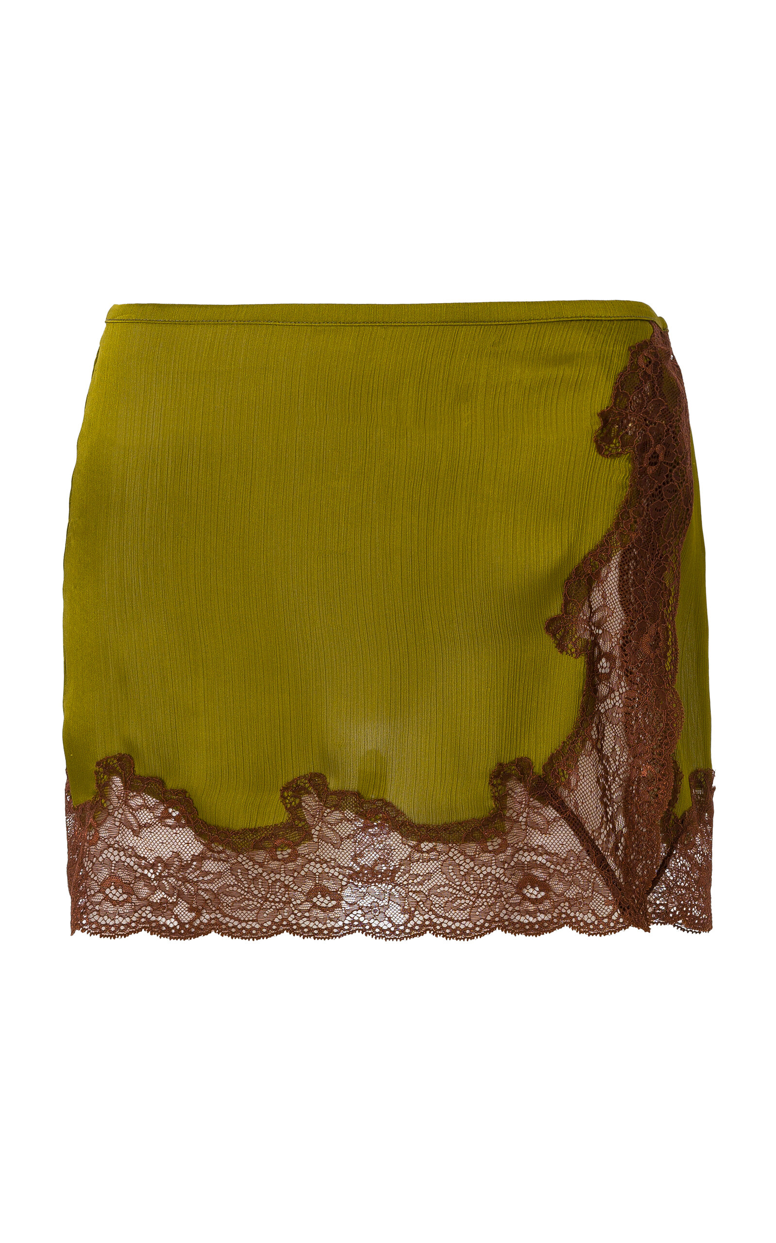Siedres Niera Lace-trimmed Chiffon Mini Skirt In Khaki