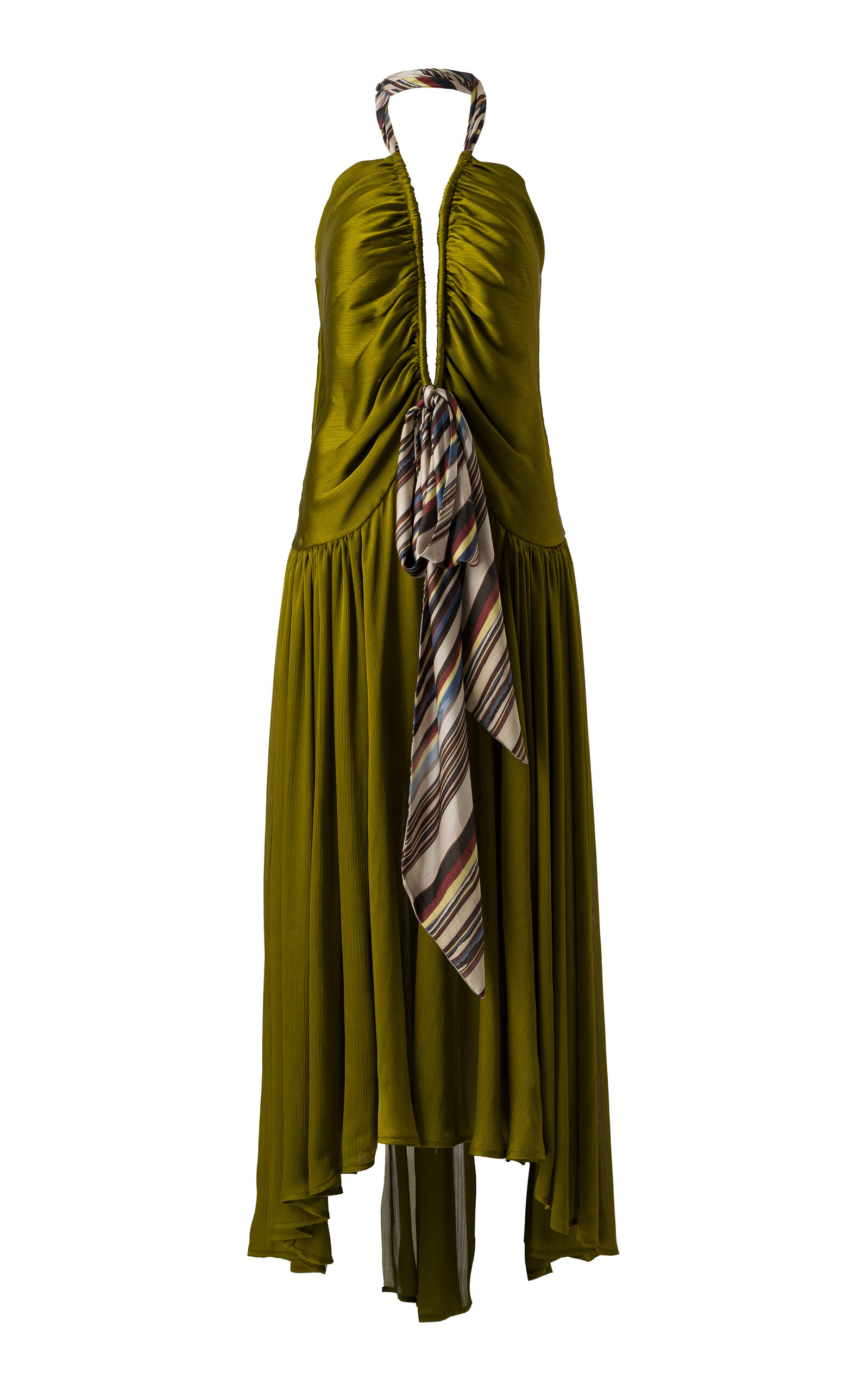 SIEDRÉS Liessa Plunged Satin Maxi Dress - Khaki