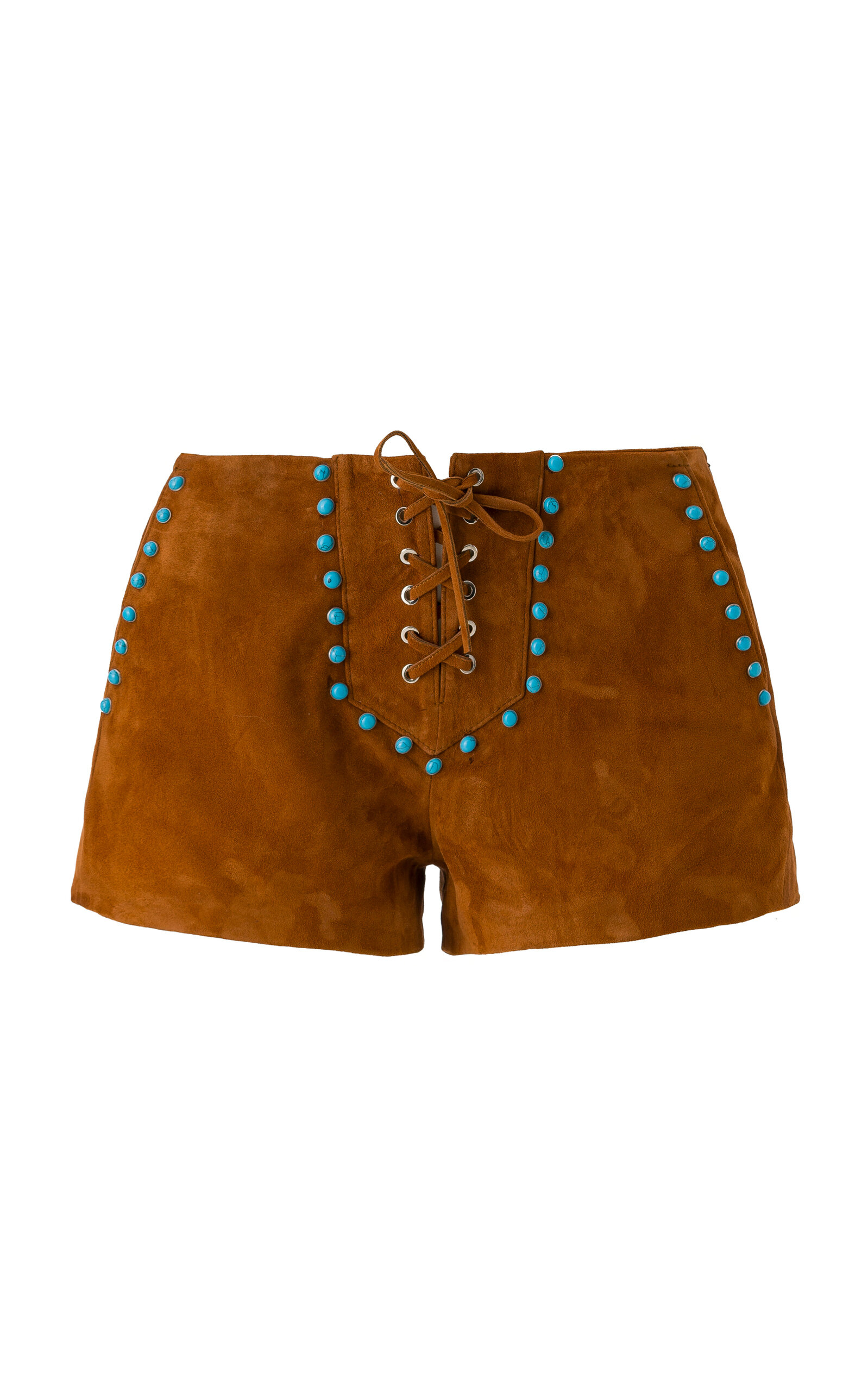 Siedres Lea Lace-up Embellished Suede Shorts In Brown