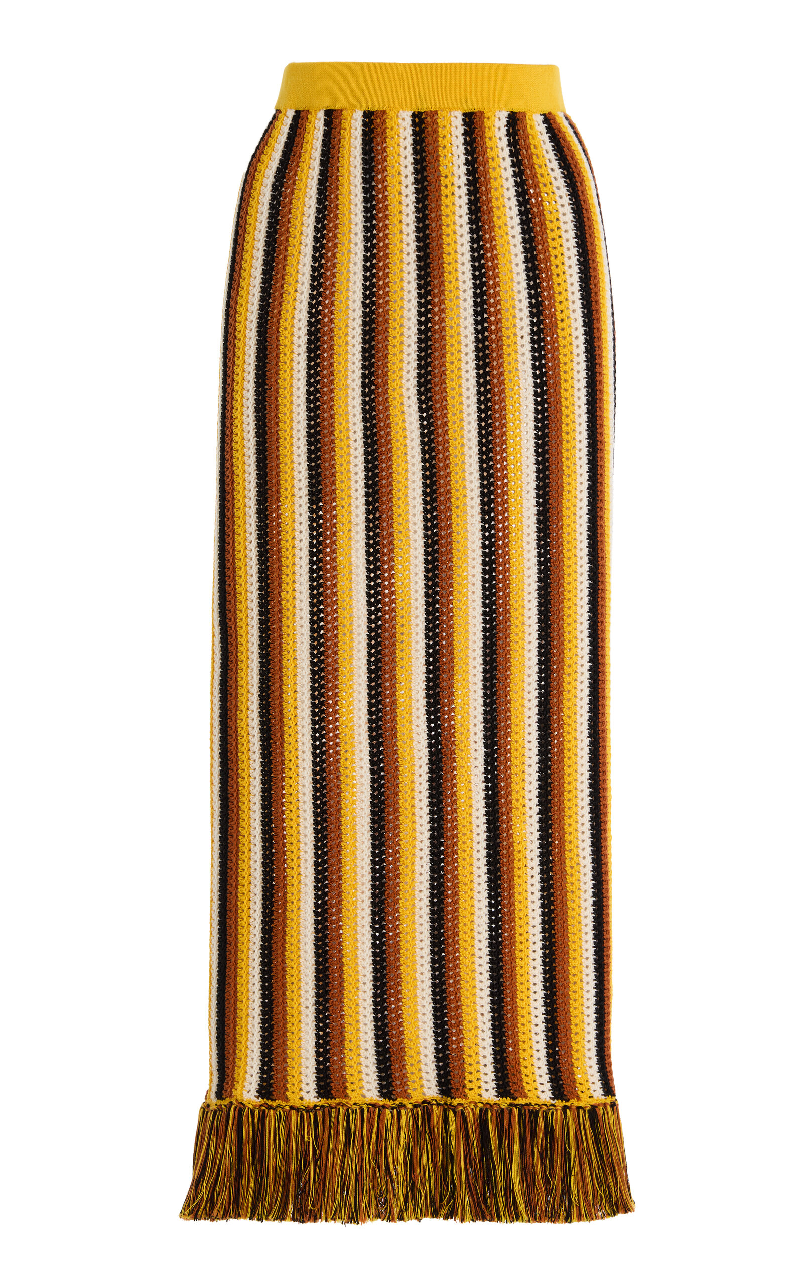 ESCVDO Misti Fringed Crocheted Cotton Midi Skirt