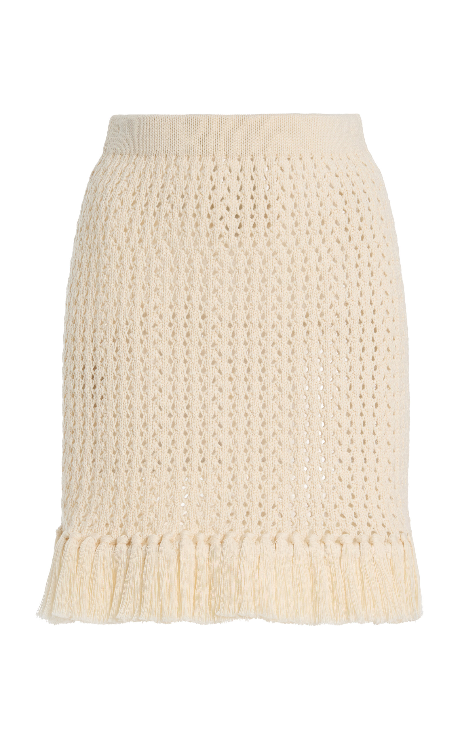 ESCVDO Exclusive Espina Fringed Crocheted Cotton Mini Skirt