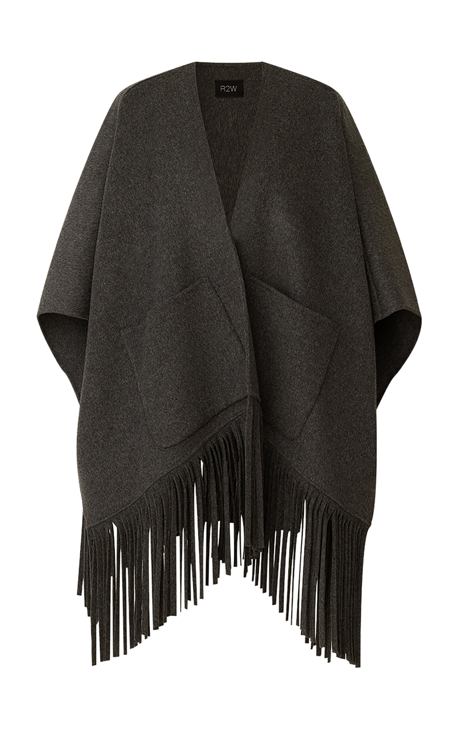 R2W Fringed Wool Cape Coat - Grey - OS
