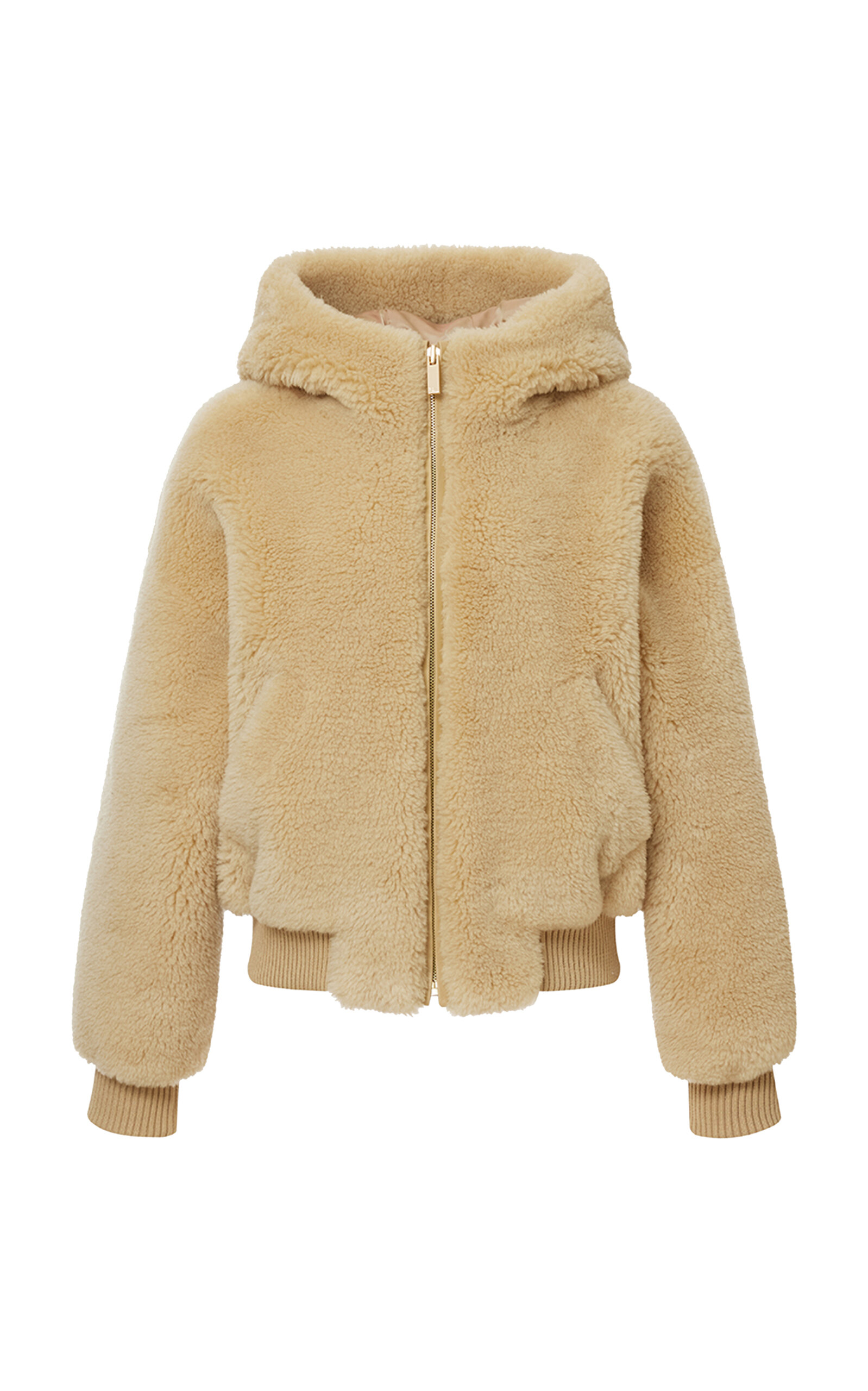 R2W Wool Hooded Bomber Jacket - Nude - OS