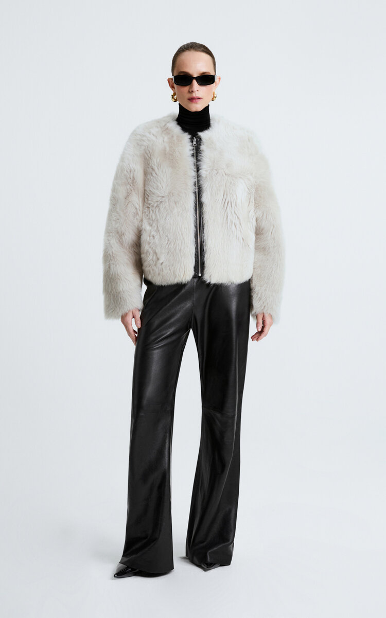Nour Hammour Dianne Lambskin Shearling Jacket - Light Grey