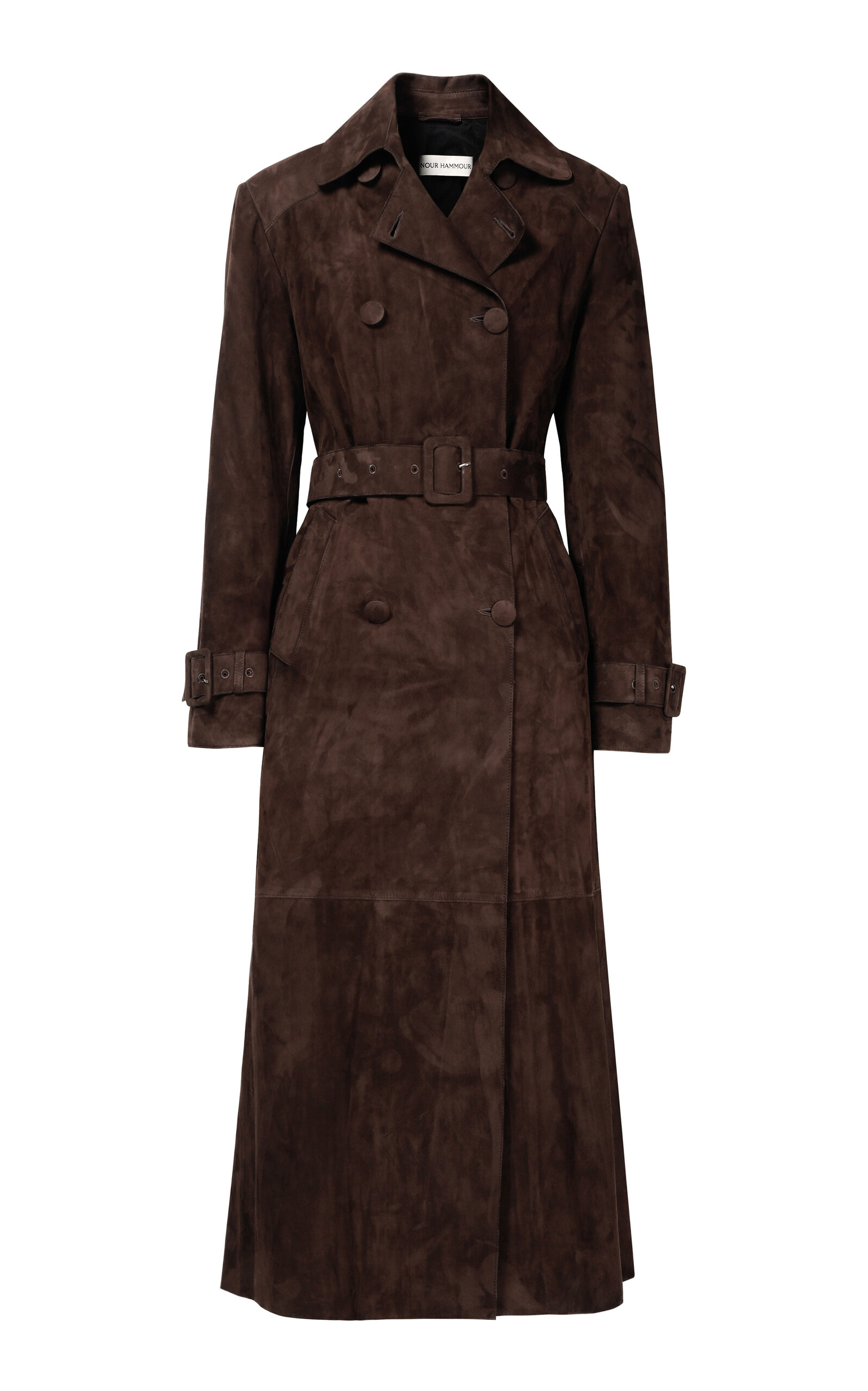 Nour Hammour Tate Double-Breasted Lambskin Trench - Brown