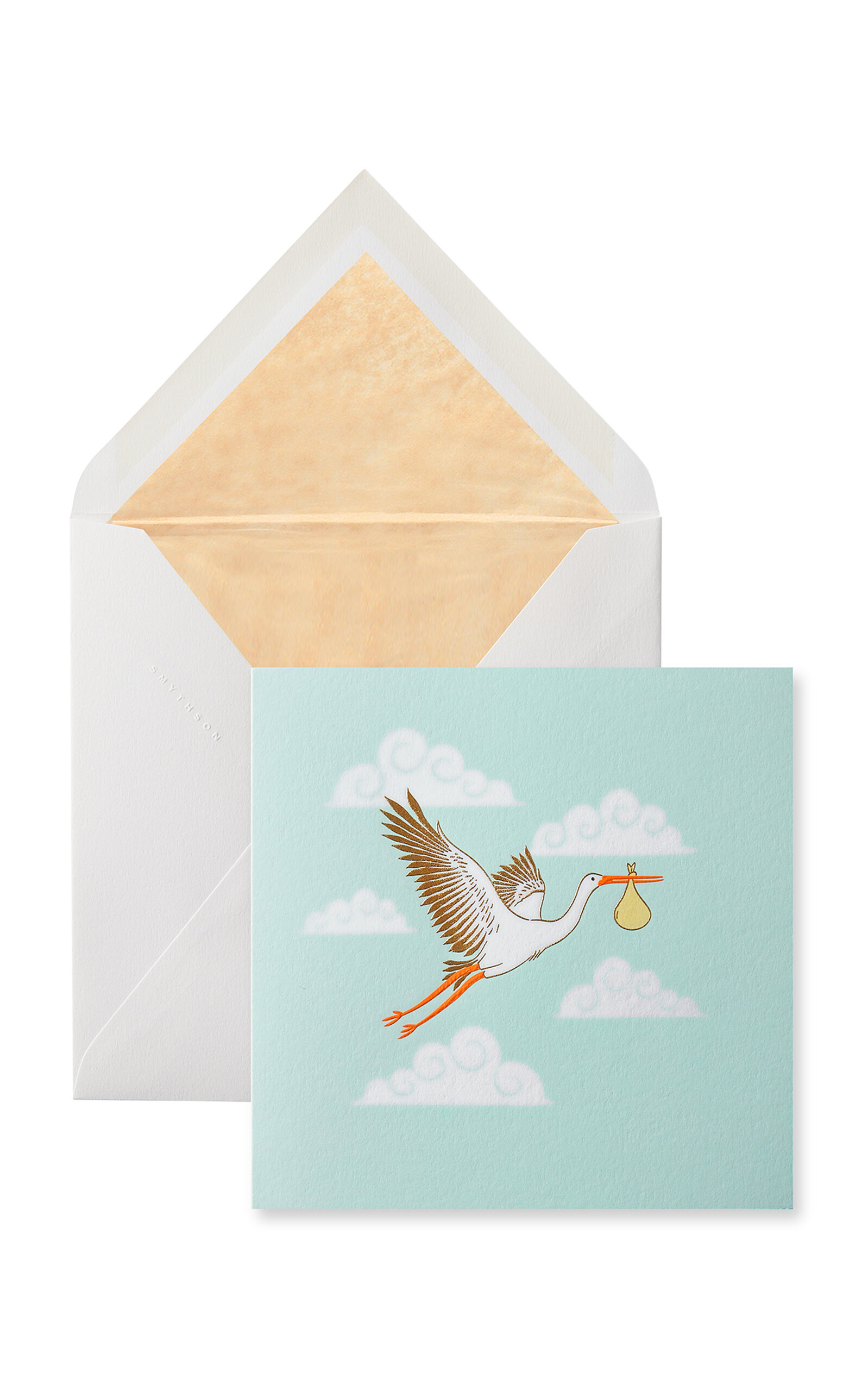 Smythson Stork Birth Greeting Card In White