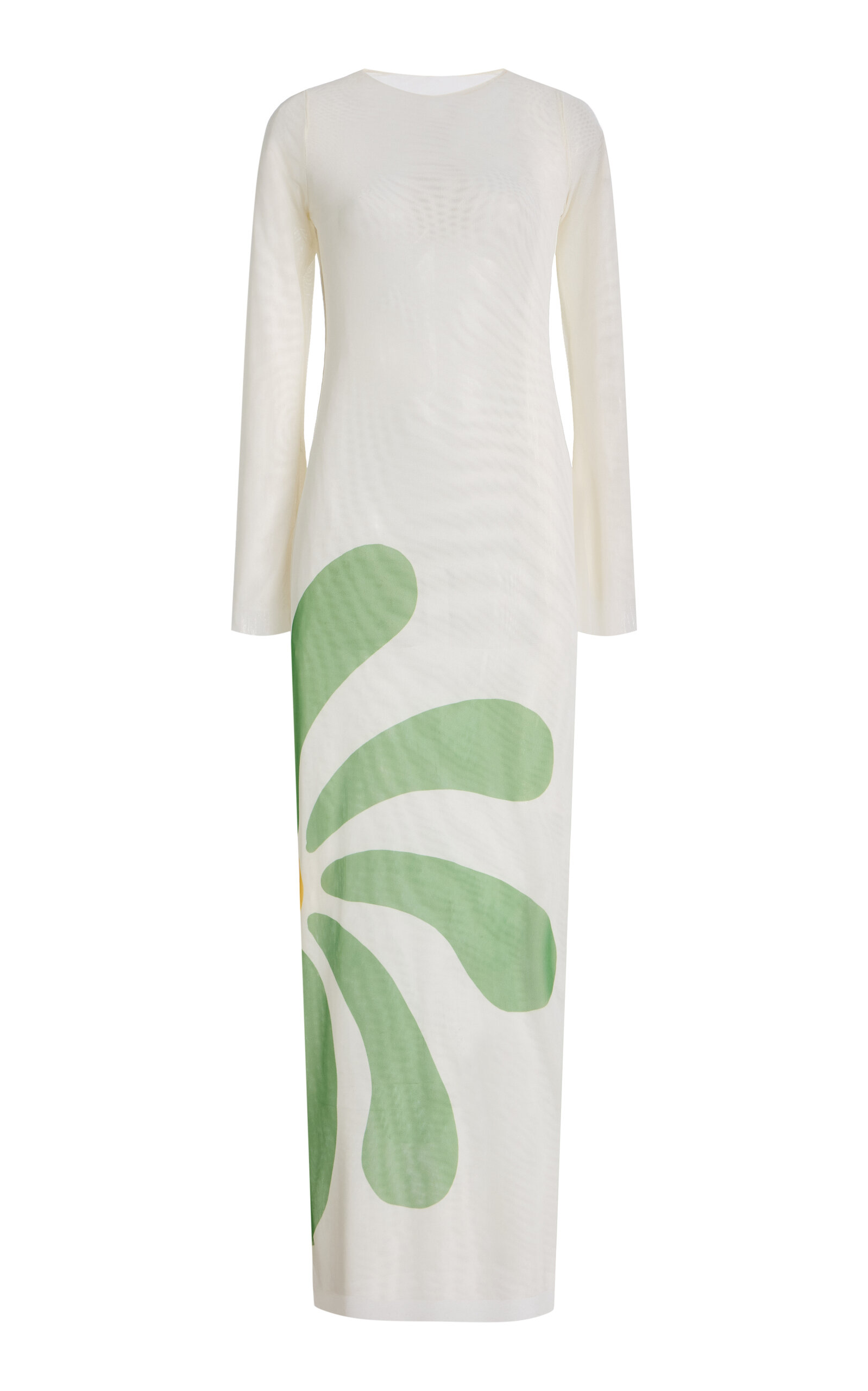 Cala De La Cruz Tania Printed Mesh Maxi Dress In Ivory