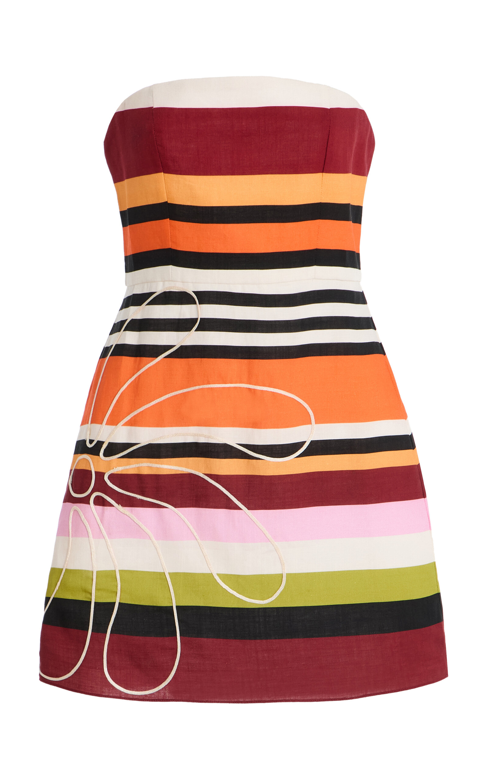 Cala de la Cruz Exclusive Roma Embroidered Striped-Linen Mini Dress