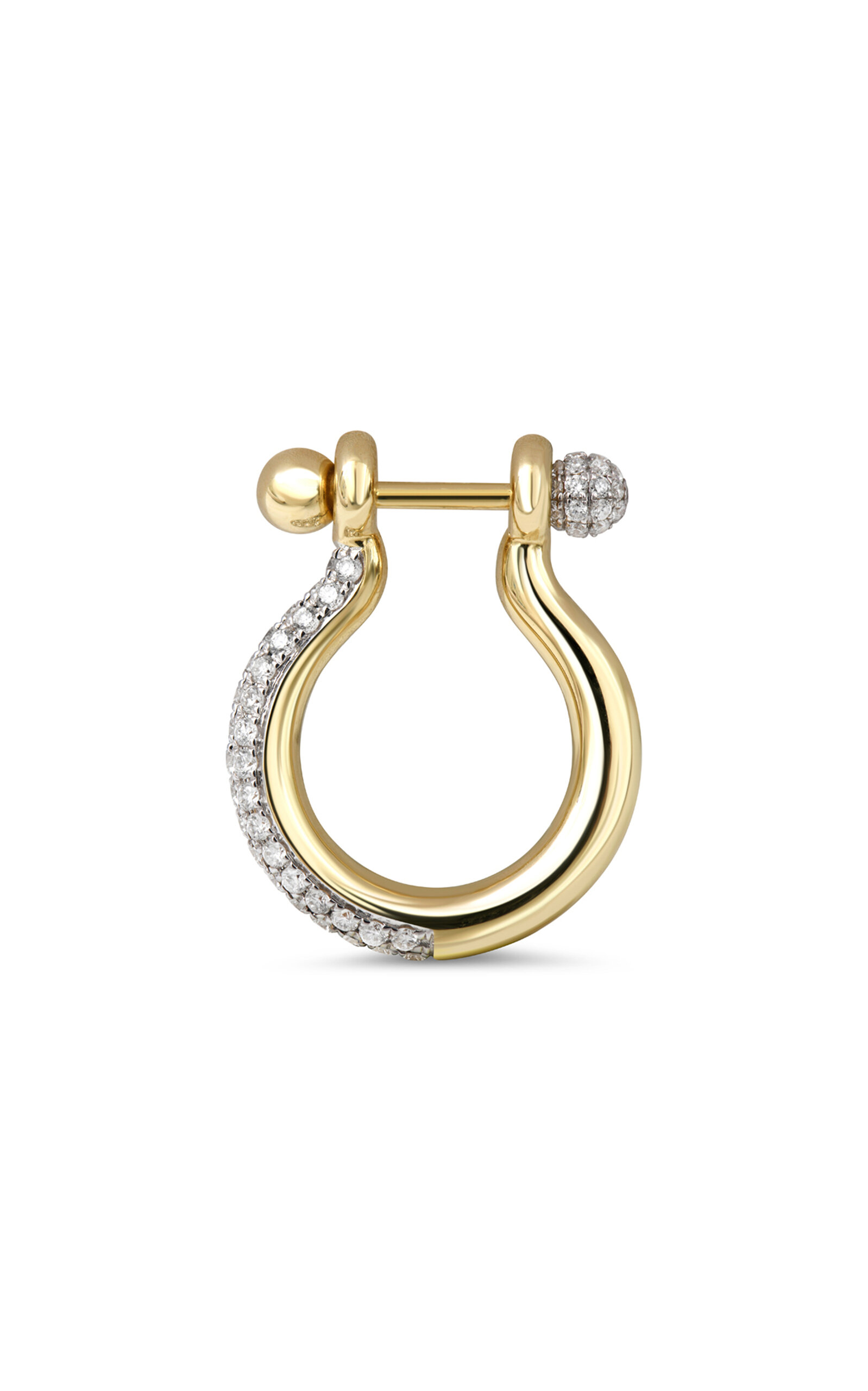 Ball 14K Yellow Gold Diamond Single Hoop Earring