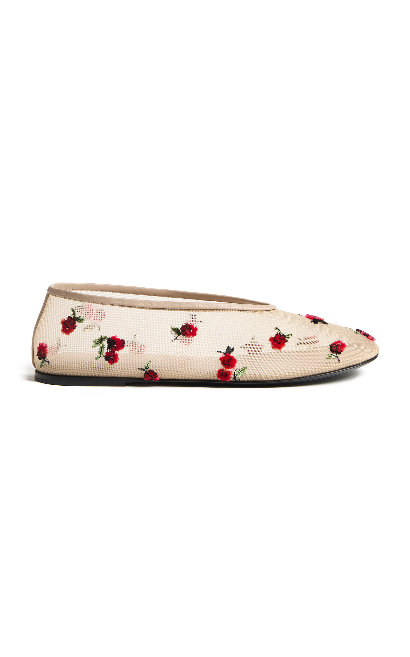 Khaite Marcy Raspberry-Embroidered Mesh Flats