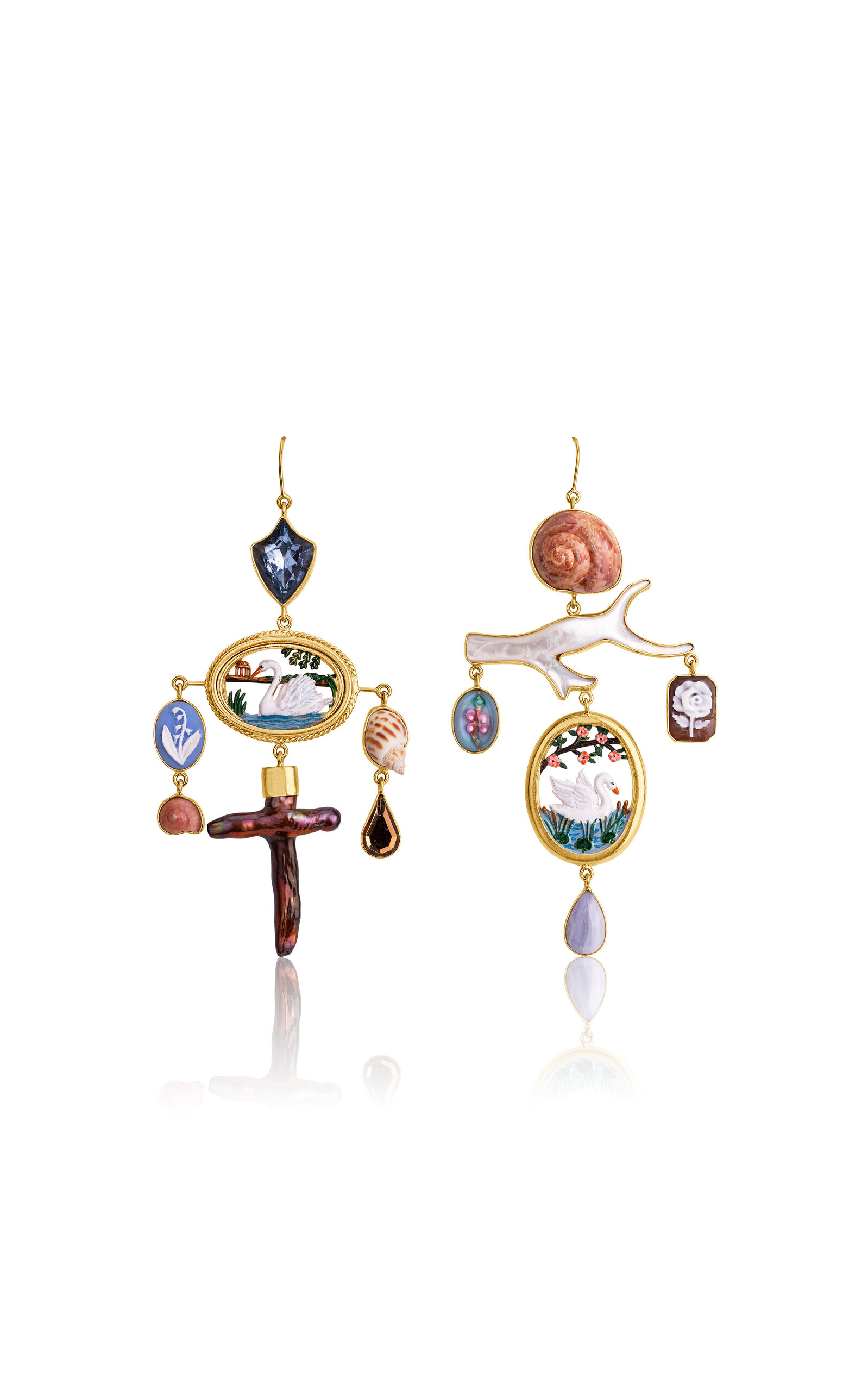 Grainne Morton 18k Gold Plated Silver And Mixed Materials Swans Earrings In Orange
