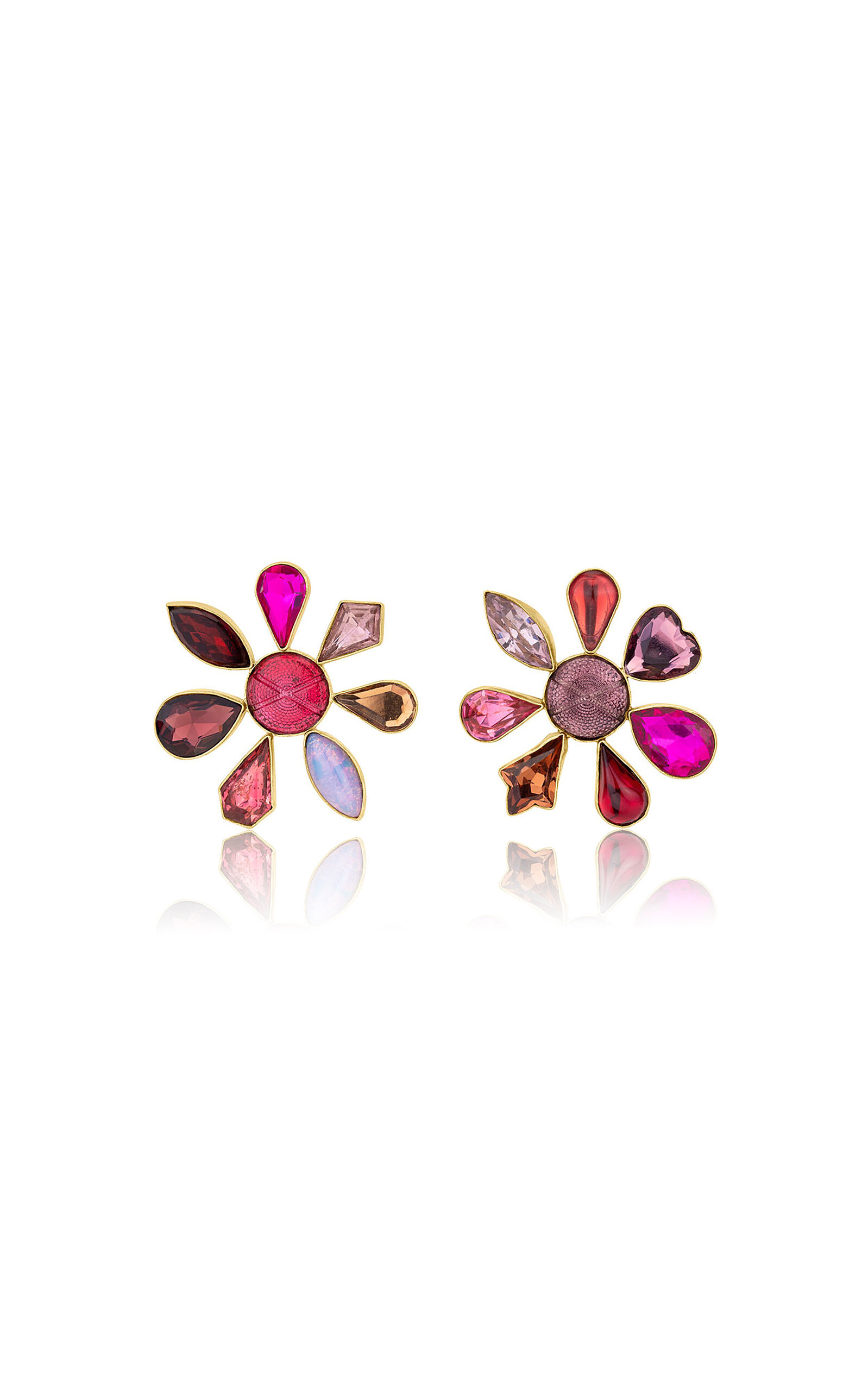 Grainne Morton 18k Gold Plated Silver And Various Vintage Pink Rhinstone Flower Petal Earrings In Pink