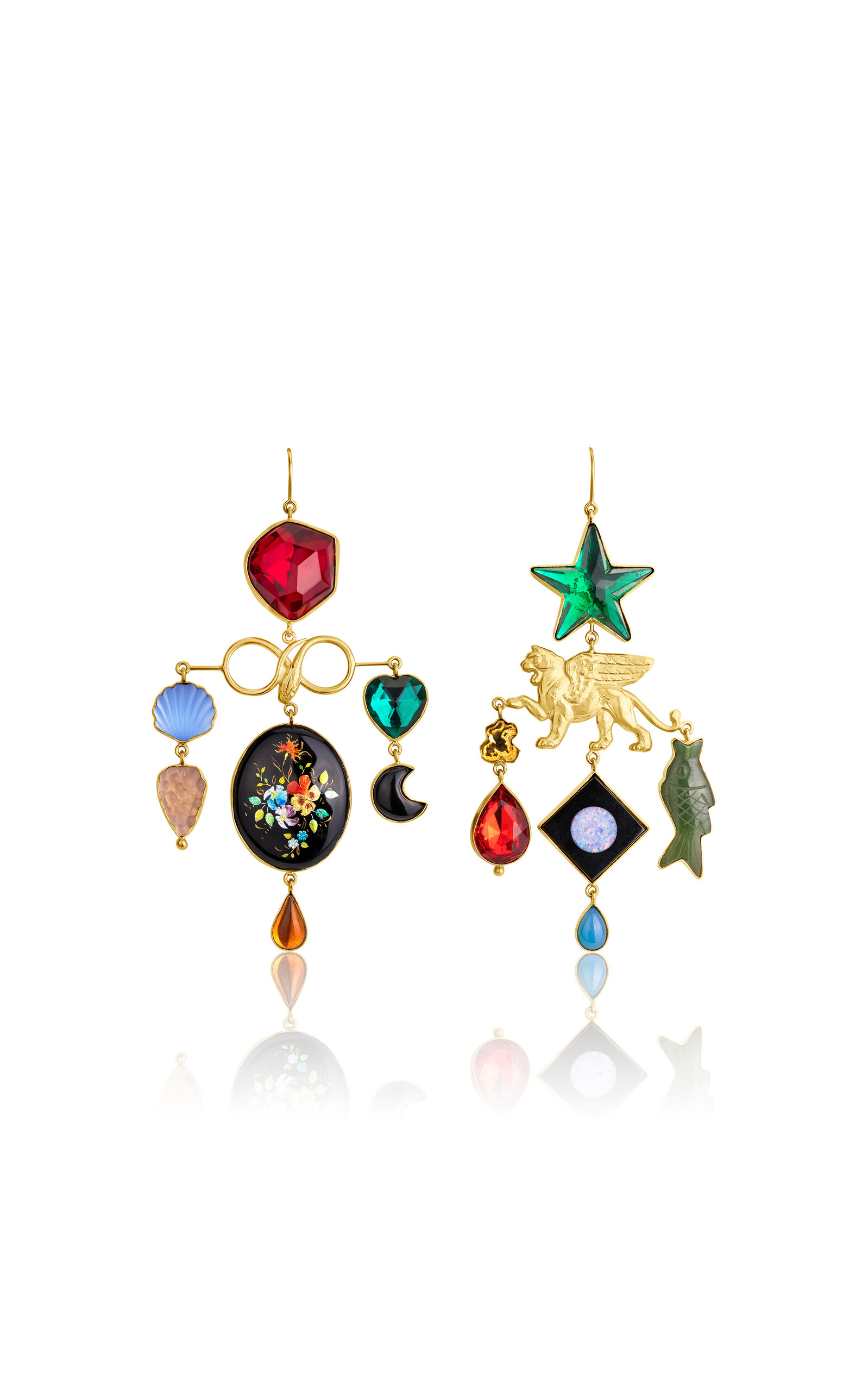 Grainne Morton 18k Gold Plated Silver And Mixed Materials Menagerie Earrings In Red