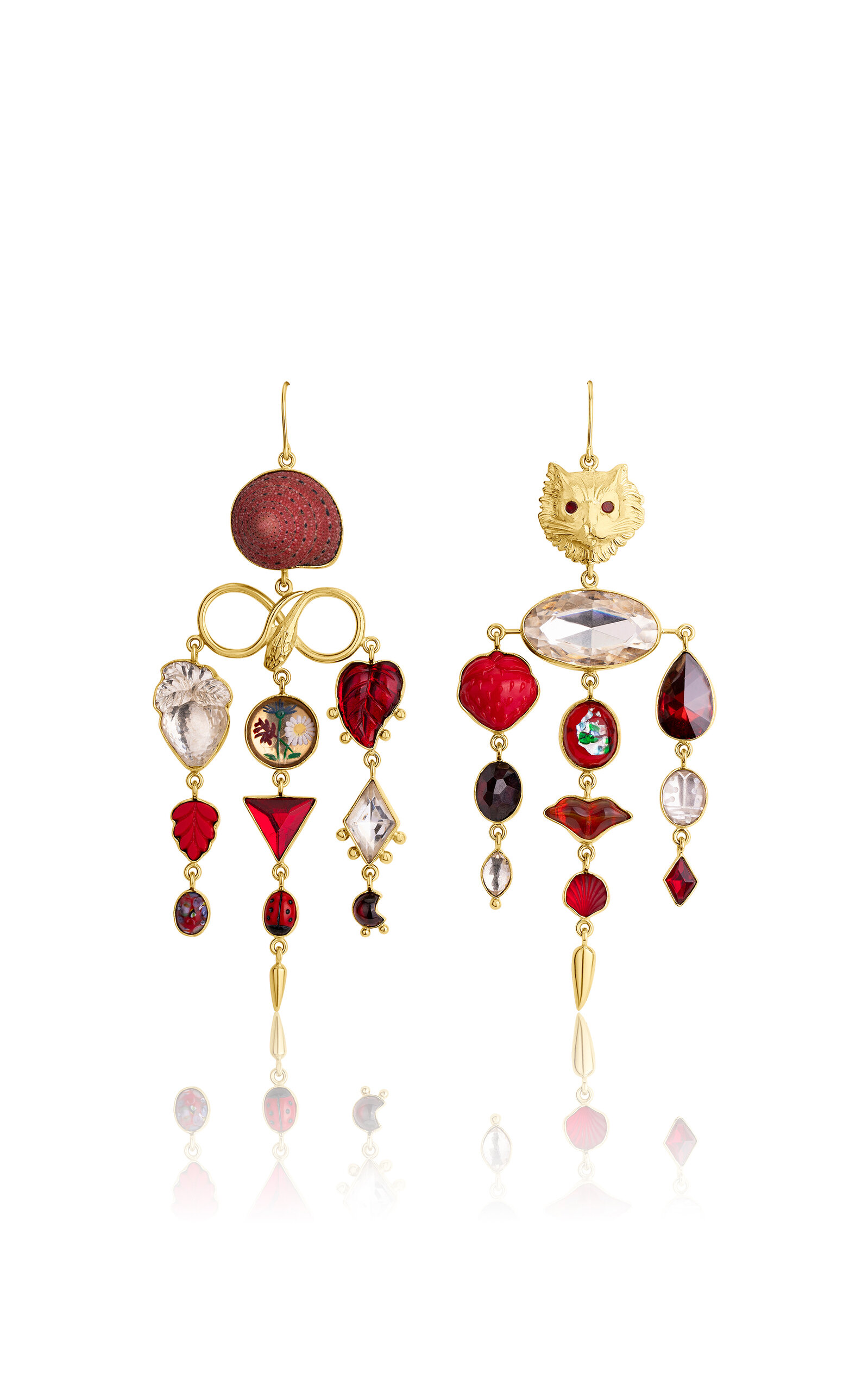 18K Gold Plated Silver and Mixed Materials Cats Eyes Earrings