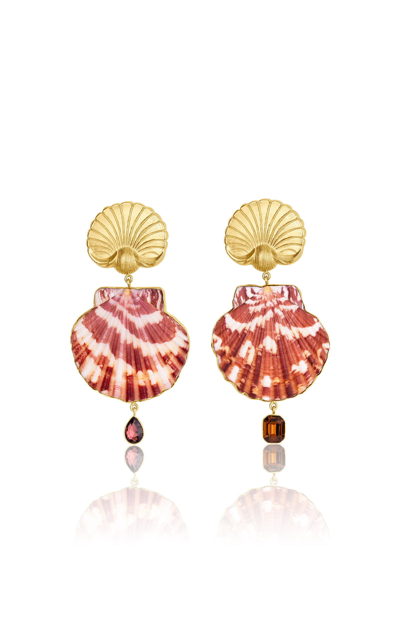 GRAINNE MORTON 18K GOLD PLATED SILVER; SHELL; AND VINTAGE RHINESTONE SCALLOP EARRINGS