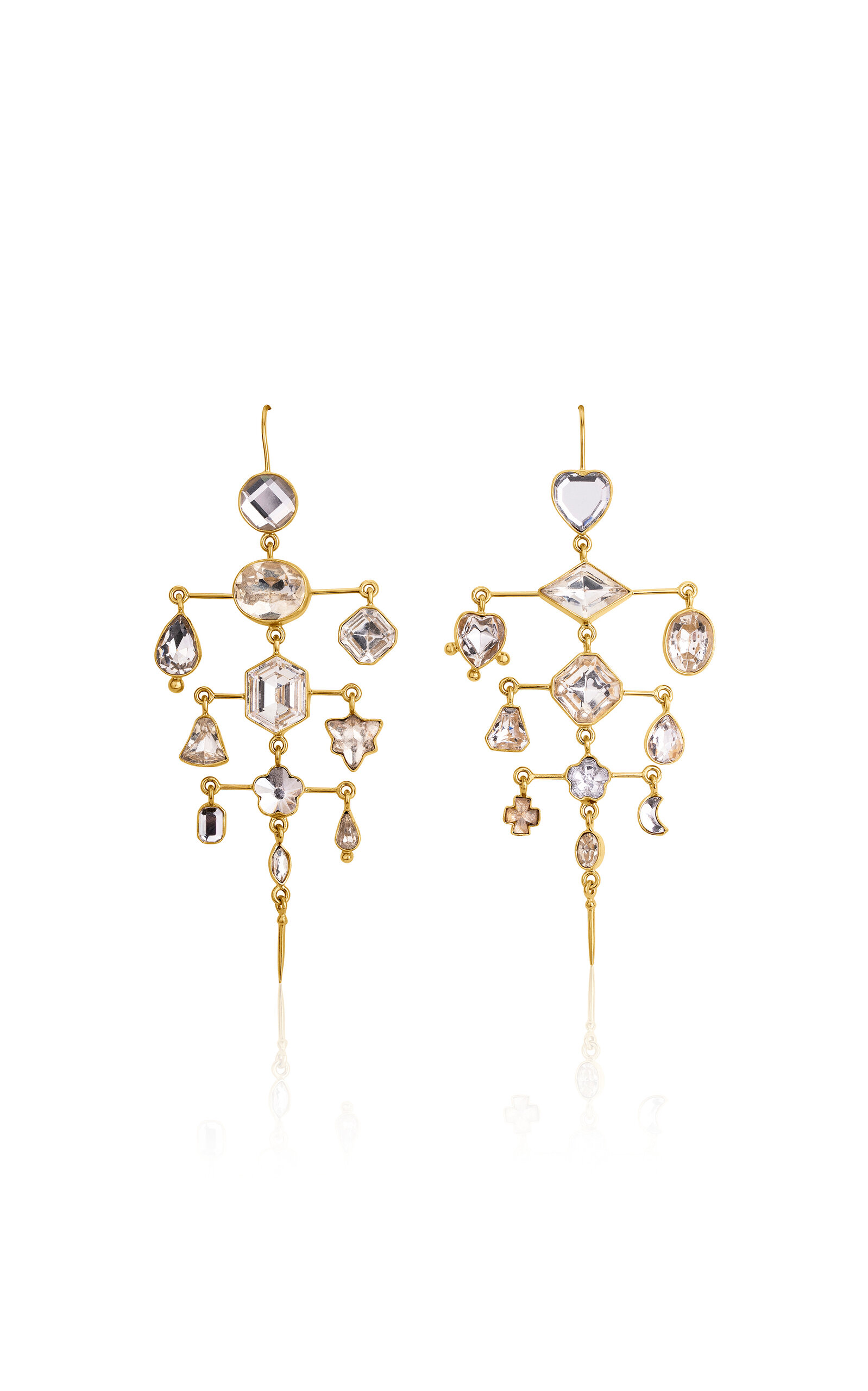 Grainne Morton 18k Gold Plated Silver; Vintage Crystal And Rhinestone Multilayer Balance Victorian Drop Earrings In Gold