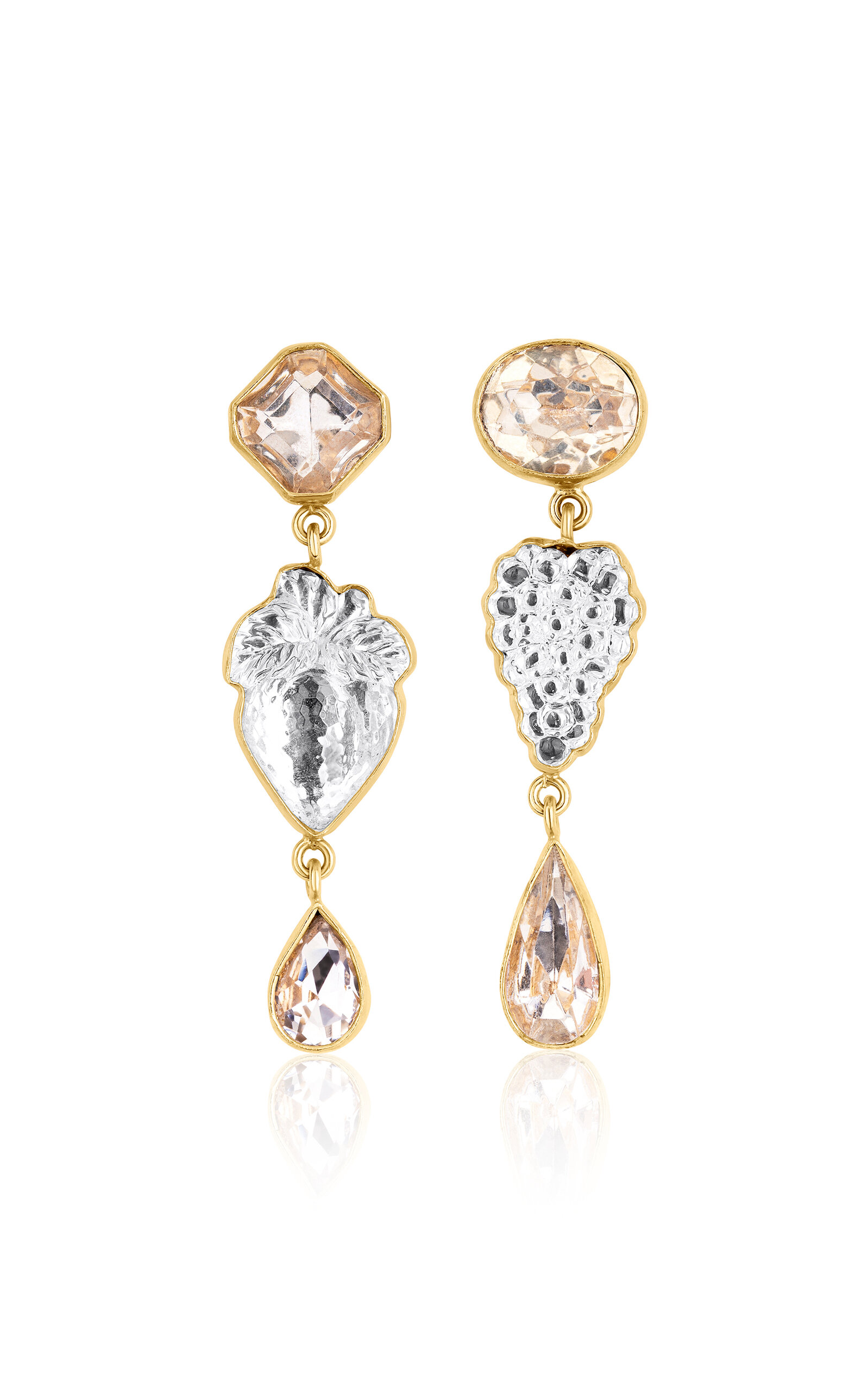 Grainne Morton 18k Gold Plated Silver; Vintage Crystal And Rhinestone Three Charm Vintage Crystal Earrings In Gold