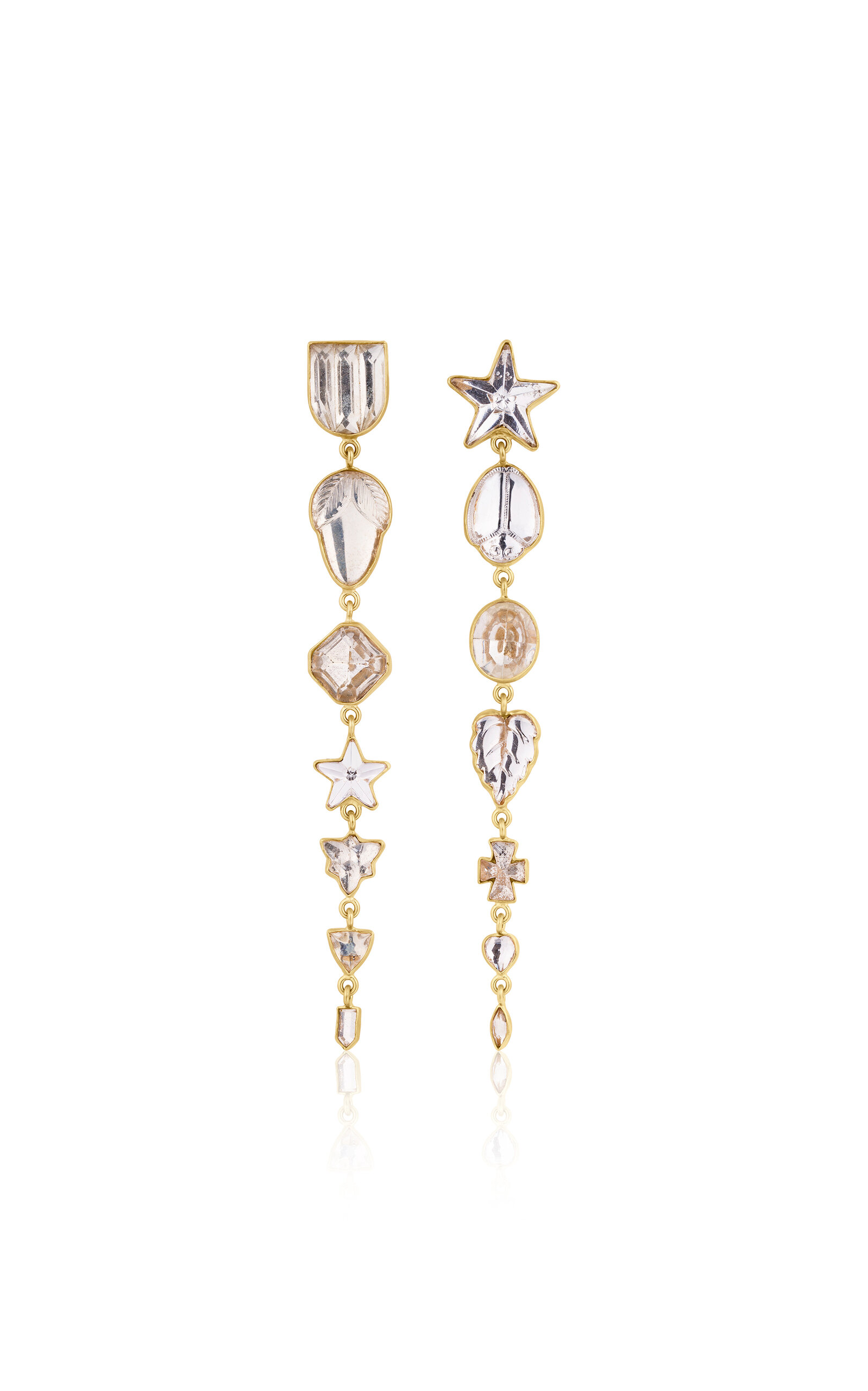 18K Gold Plated Silver; Vintage Glass and Rhinestone Star Seven Charm Drop Earrings