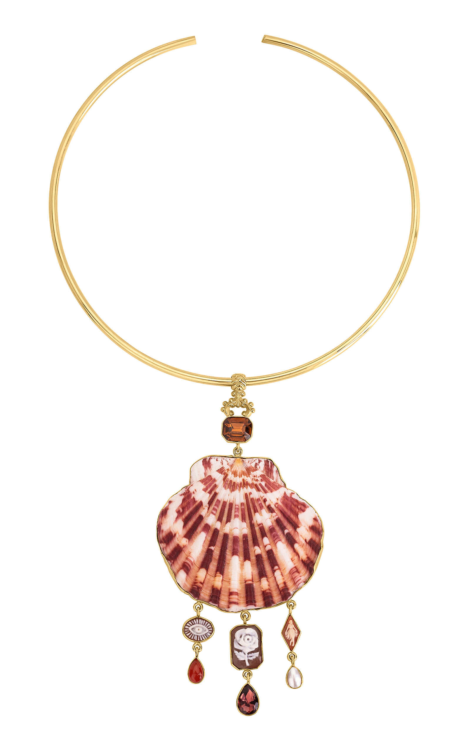GRAINNE MORTON 18K GOLD PLATED SILVER AND MIXED MATERIALS SCALLOP NECKLACE