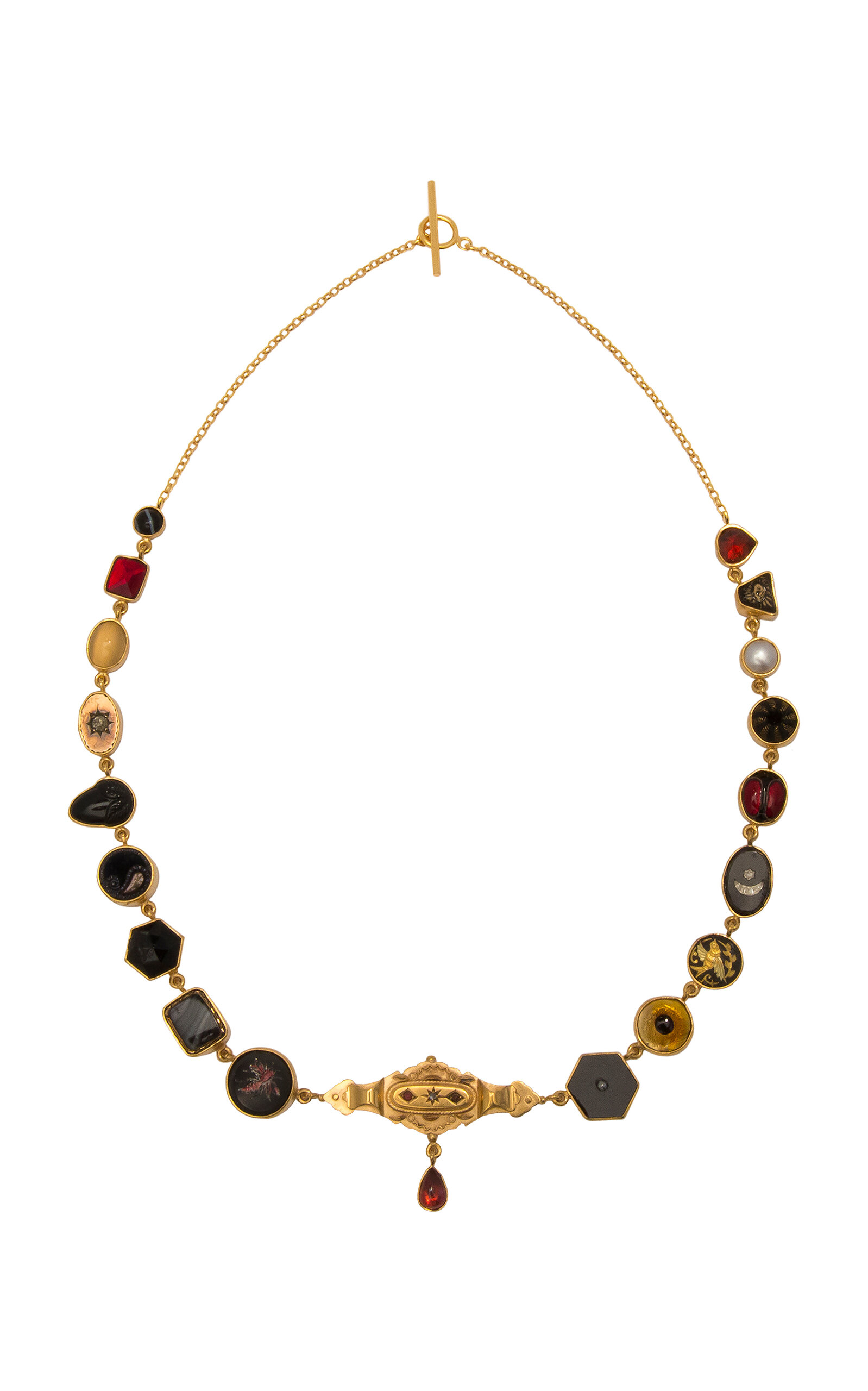 Grainne Morton 18k Gold Plated Silver And Mixed Materials Victorian Brooch Charm In Gold