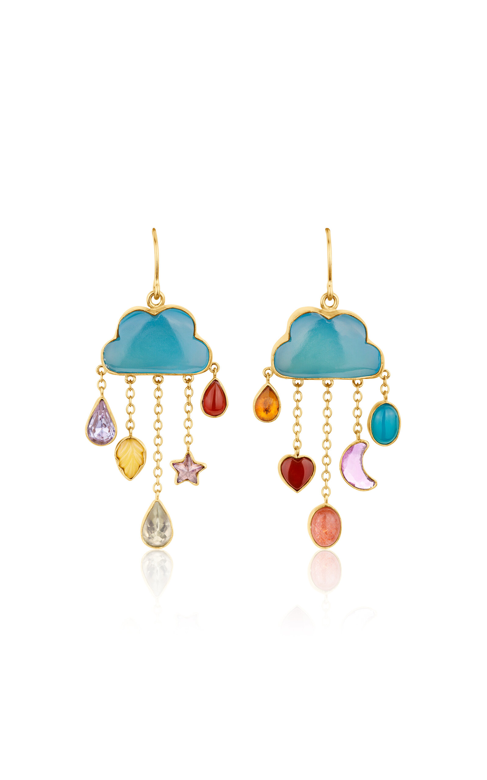 Grainne Morton 18k Gold Plated Silver And Mixed Materials Cloud And Rain Chain Drop Earrings In Blue