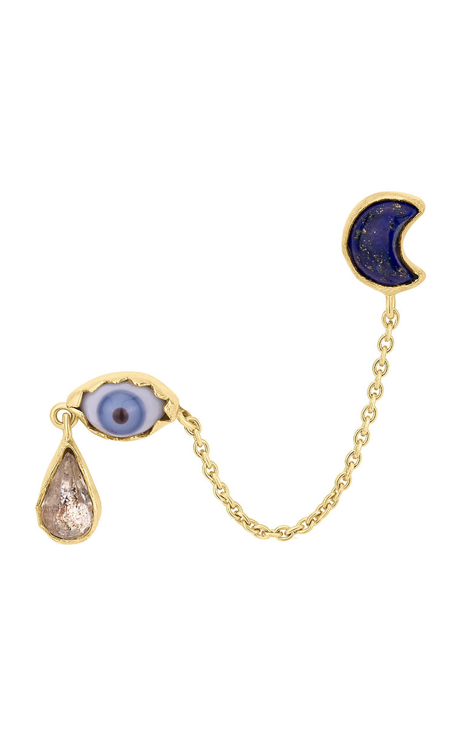 18K Gold Plated Silver and Mixed Materials Eye Teardrop Double Stud Single Earring
