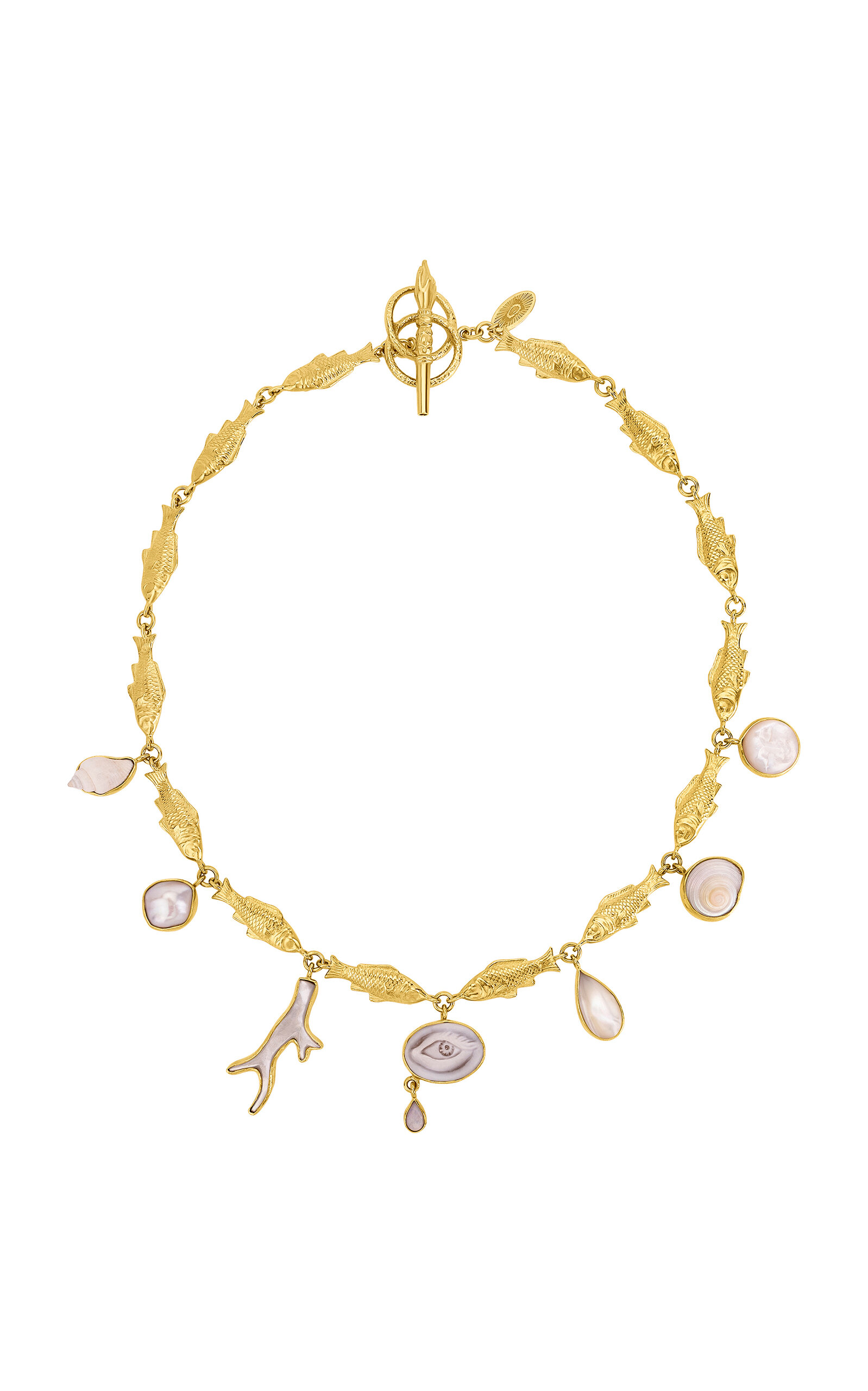 Grainne Morton 18k Gold Plated Silver And Mixed Materials Fish Multi Charm Necklace